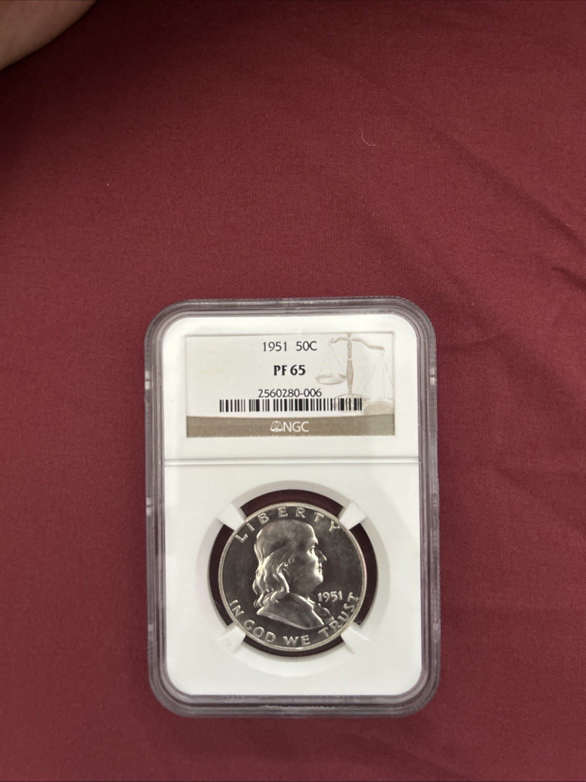 1951 Franklin Half Dollar Graded As PF 65 by NGC Certified