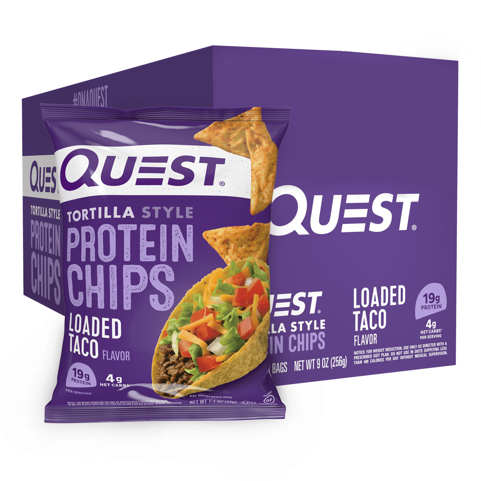 Quest Tortilla Style Protein Chips with 19G of Protein, Loaded Taco Flavor, 1.1