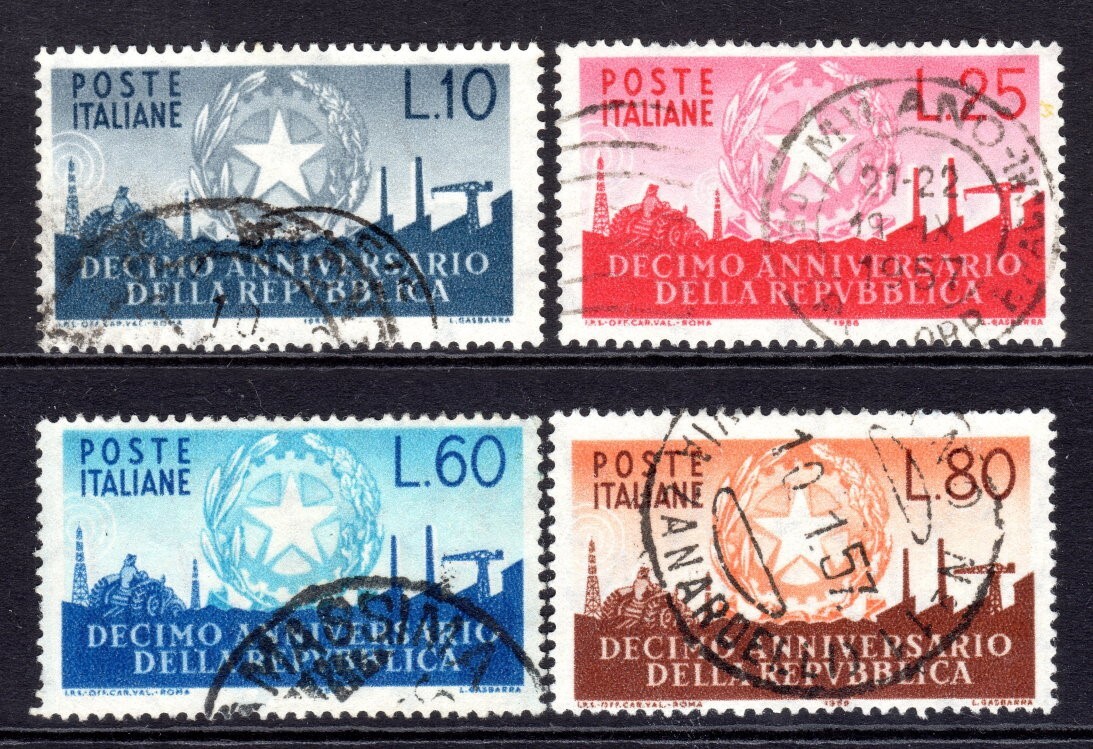 Italy Scott # 710-13 VF Used 1956 Tenth Anniversary of the Republic
