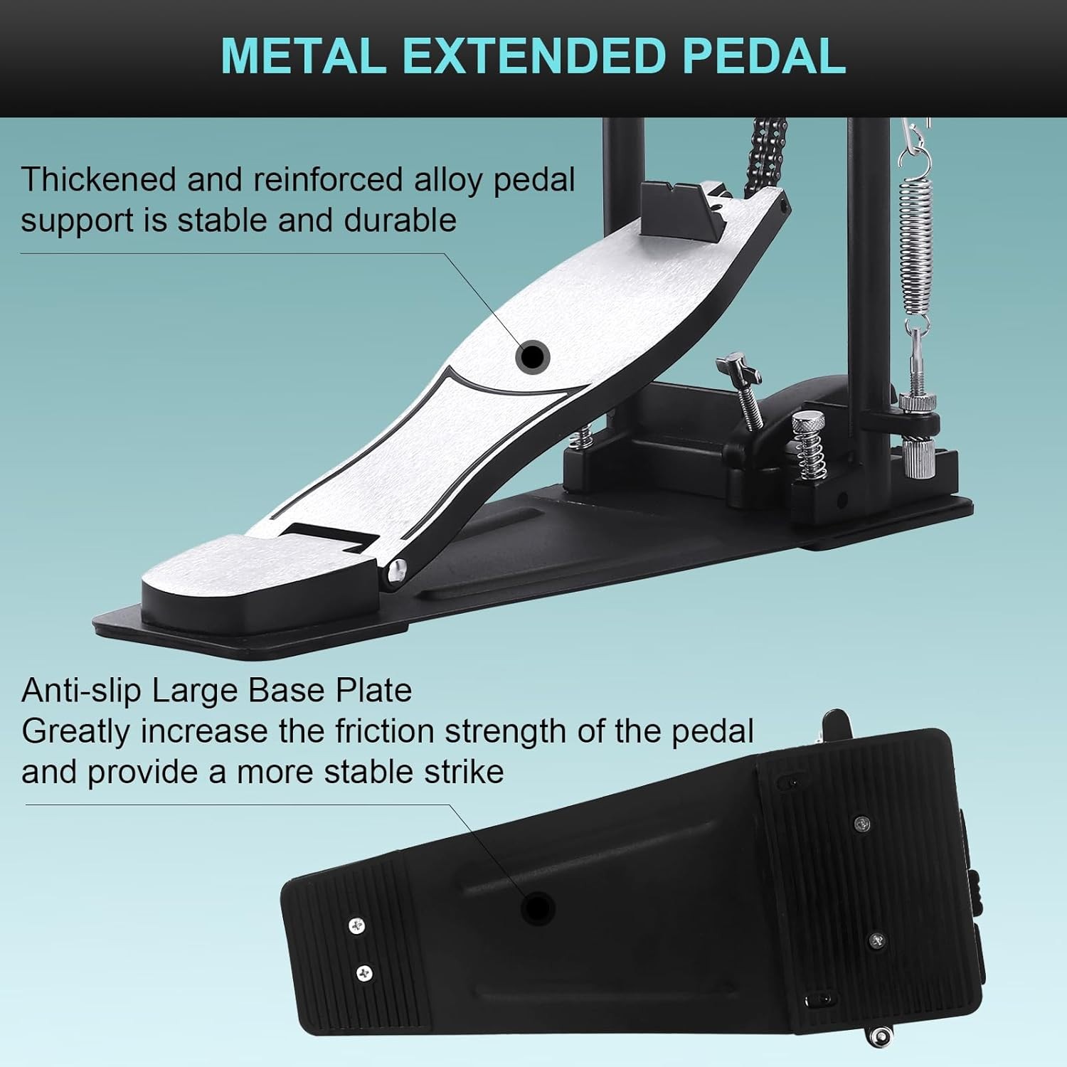 ✅ Double Chain Bass Drum Pedal for Drum Set - Heavy Duty Kick Pedal w/ Large Fra