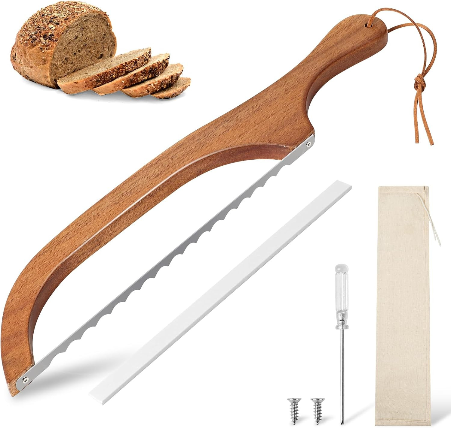 Bread Slicer for Homemade Bread, 15.7 in Wooden Sourdough Bread Knife- Ergonomic