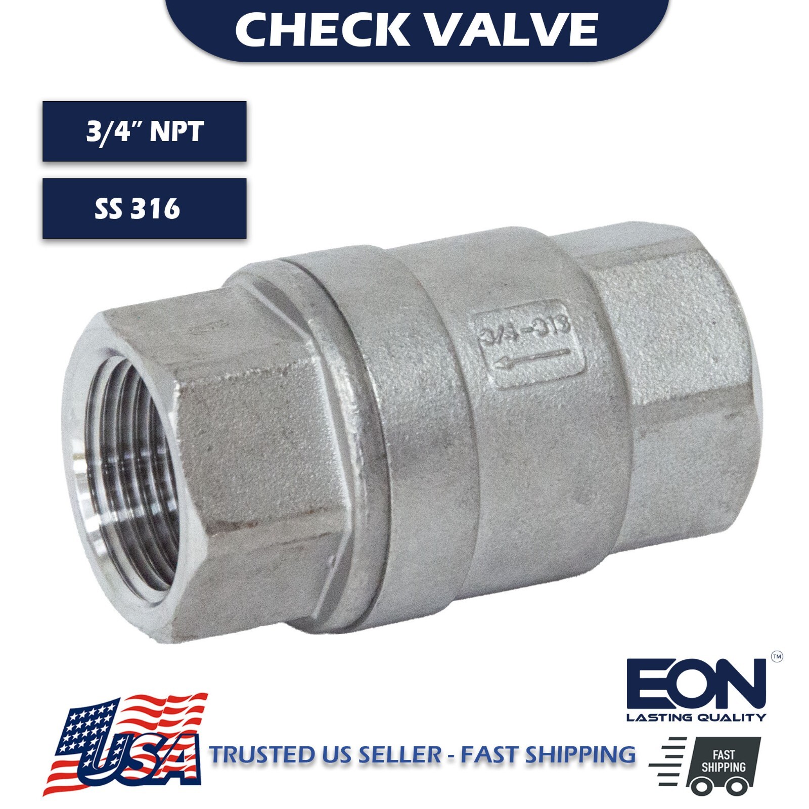 3/4" 2-Piece Spring Vertical In-Line Check Valve Stainless Steel 316 FNPT
