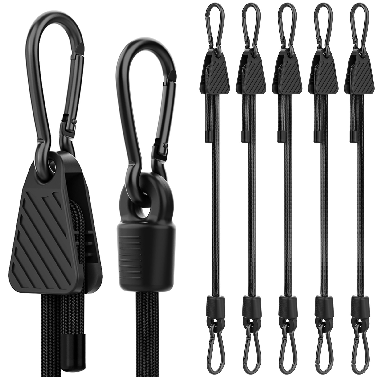 Upgraded Adjustable Bungee Cords with Hooks, 6 24" - 6 Pack - Black, Black