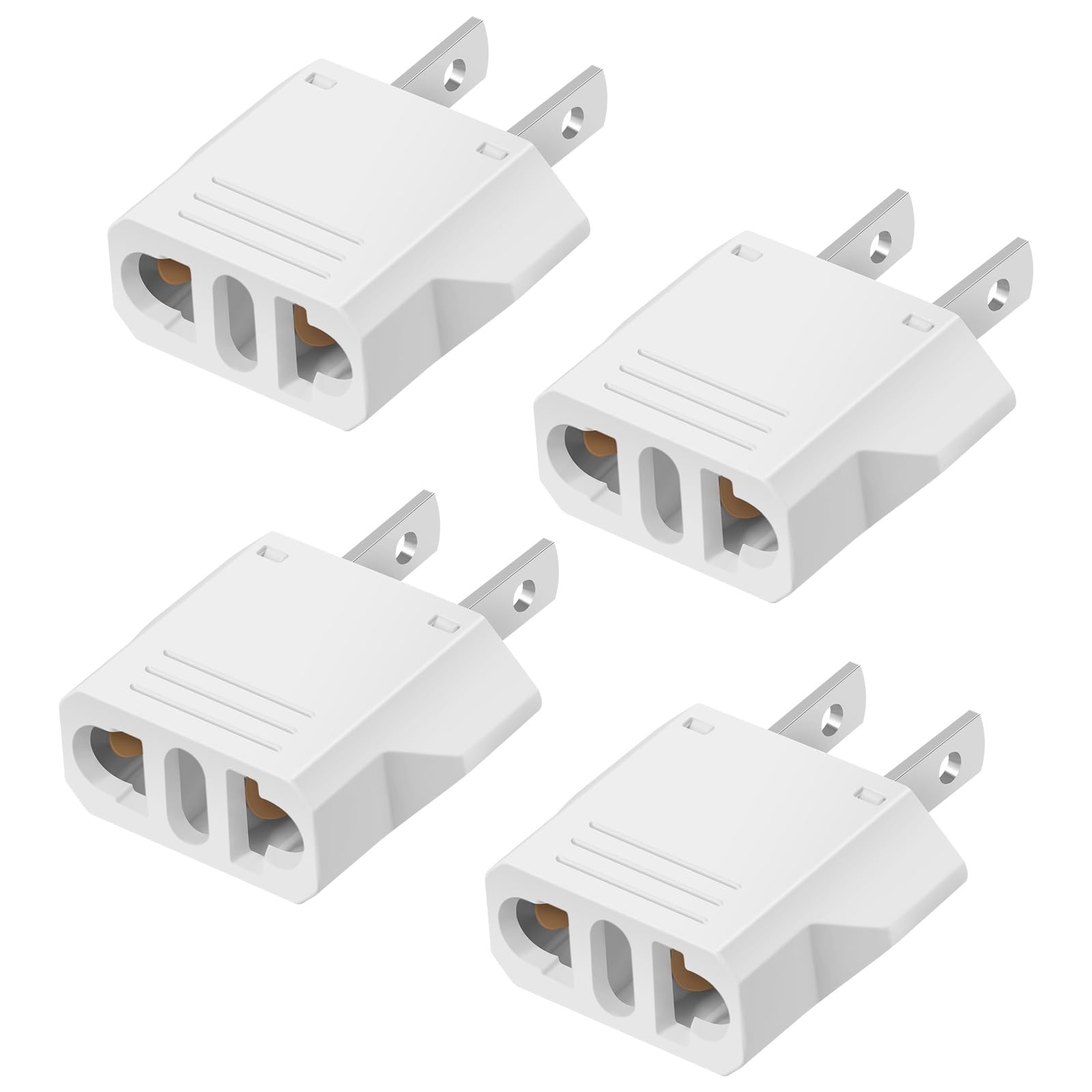 4 Pack European to US Plug Adapter, 220V 110V Adapter White
