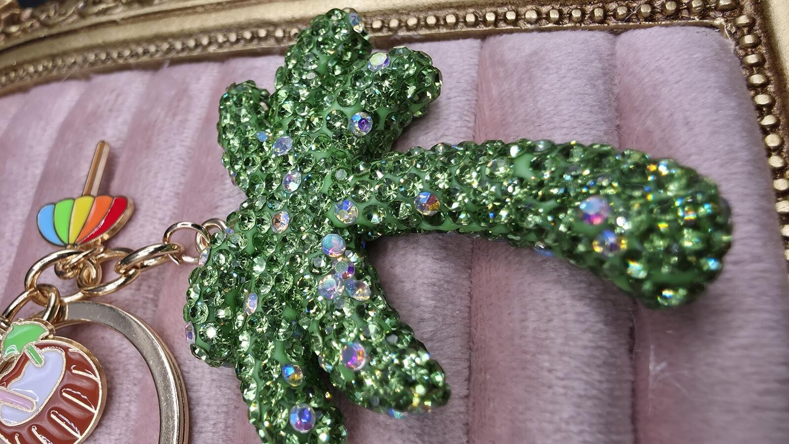 Green Rhinestone Palm Tree Keychain Bag Charm
