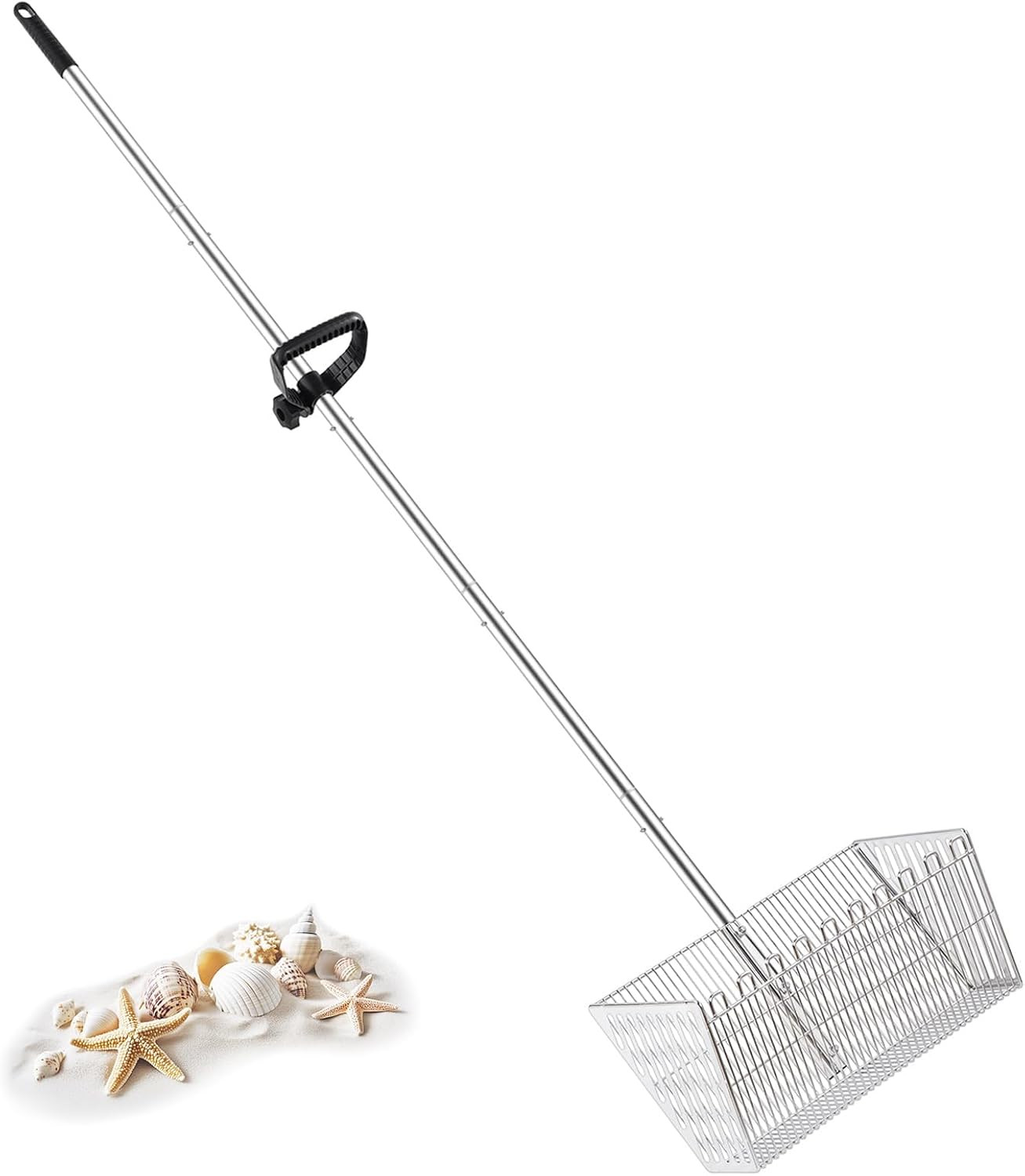 Sand Flea Rake for Beach：Metal Detachable Sand Sifter with 70In Handle,Portable