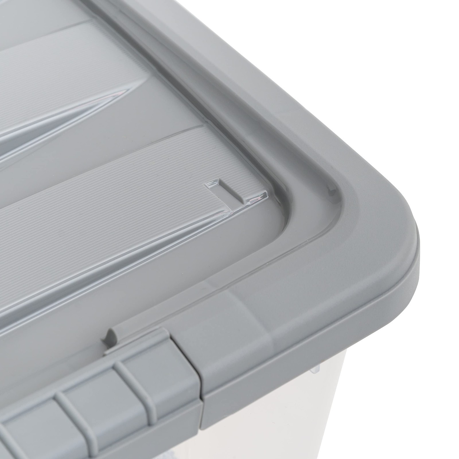 Stackable Plastic Storage Containers with Latching Lids, Clear/Grey, 32 Qt, Set