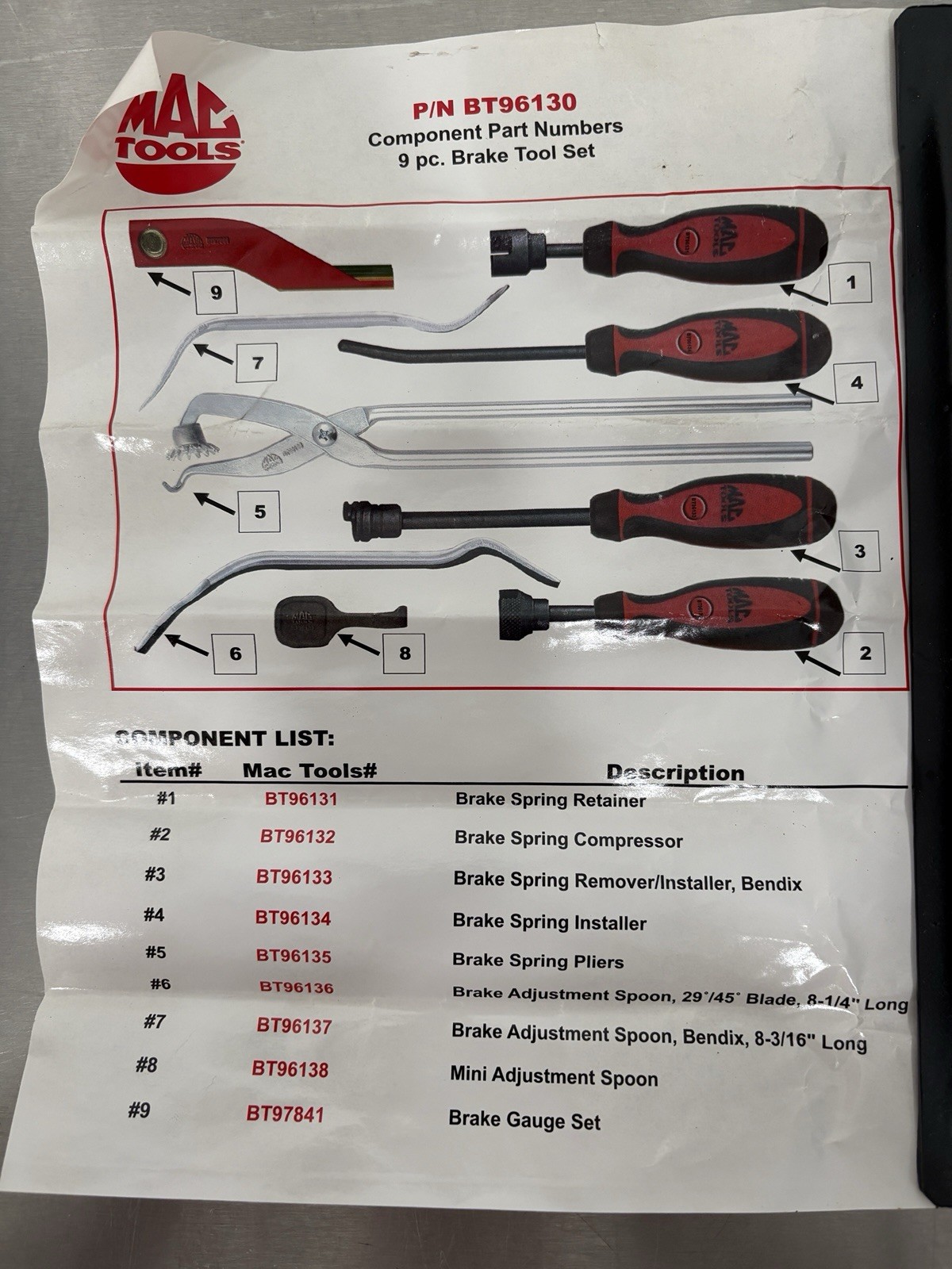 Mac Tools BT96130 9 Piece Brake Tool Set