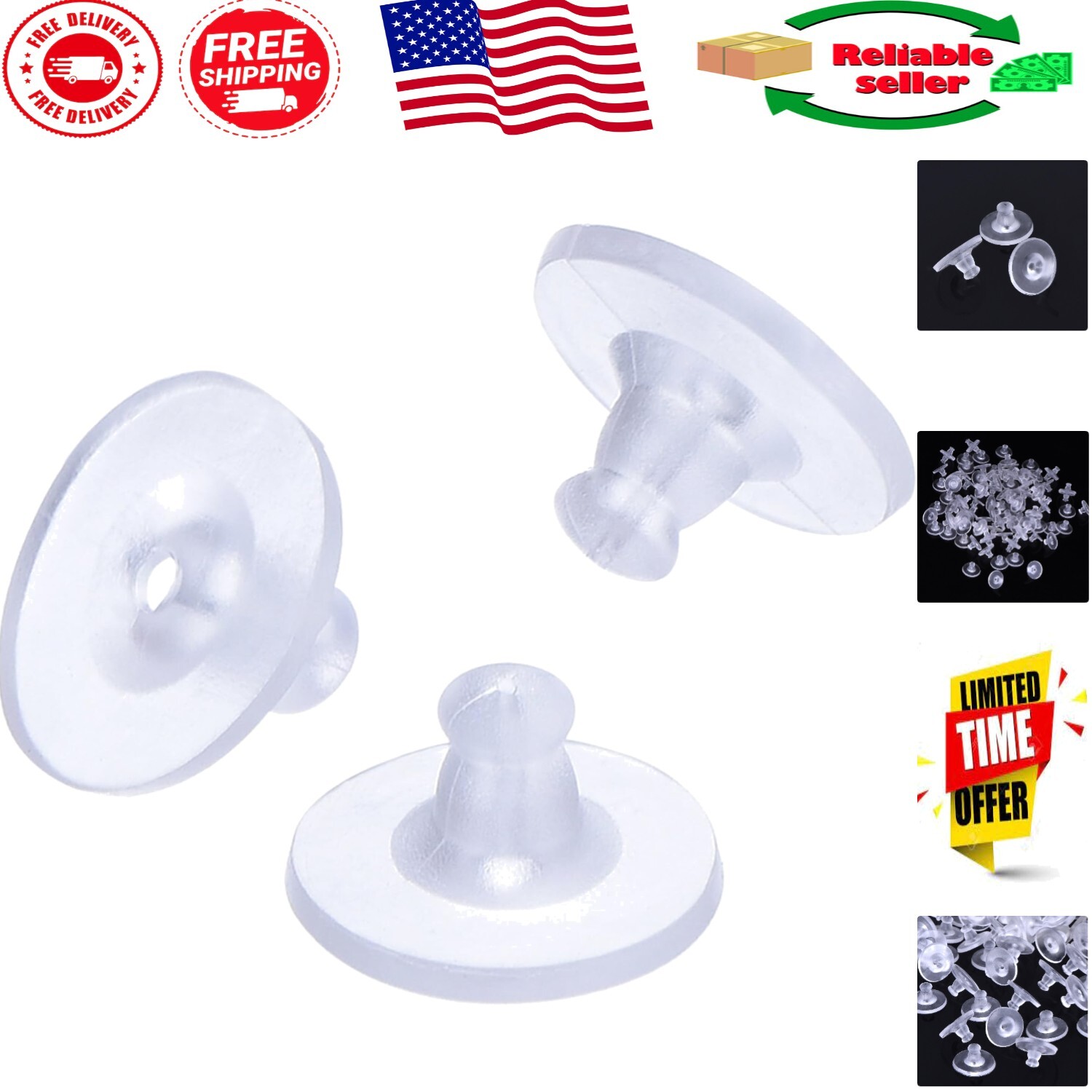 100 Clear Earring Backs - Soft Silicone Replacement Stoppers for Jewelry