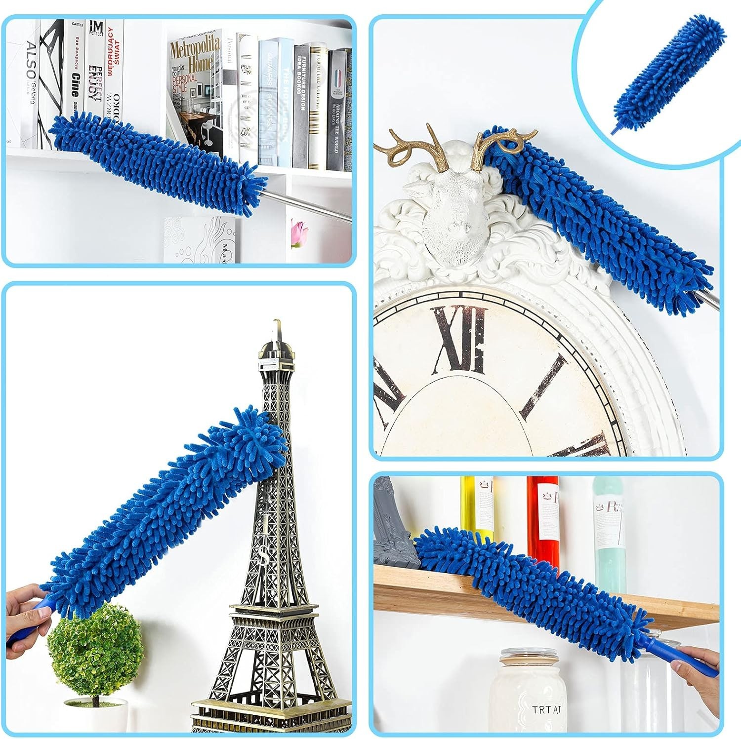 Professional Cleaning Microfiber Duster Set - Telescopic, Washable, 5 Color Blue