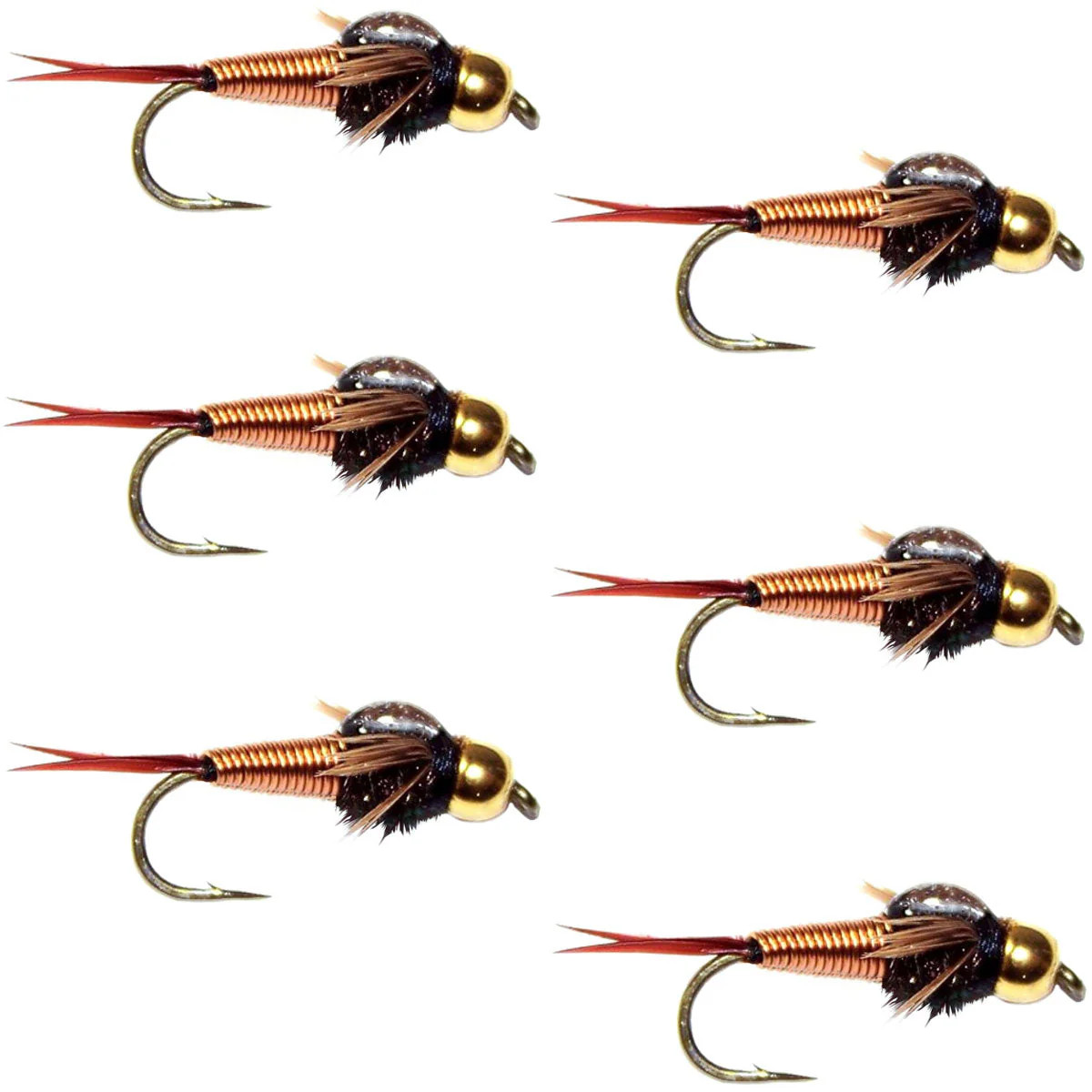 Tungsten Bead Head Copper John Nymph Fly Fishing Flies - Set of 6 Flies Size 18