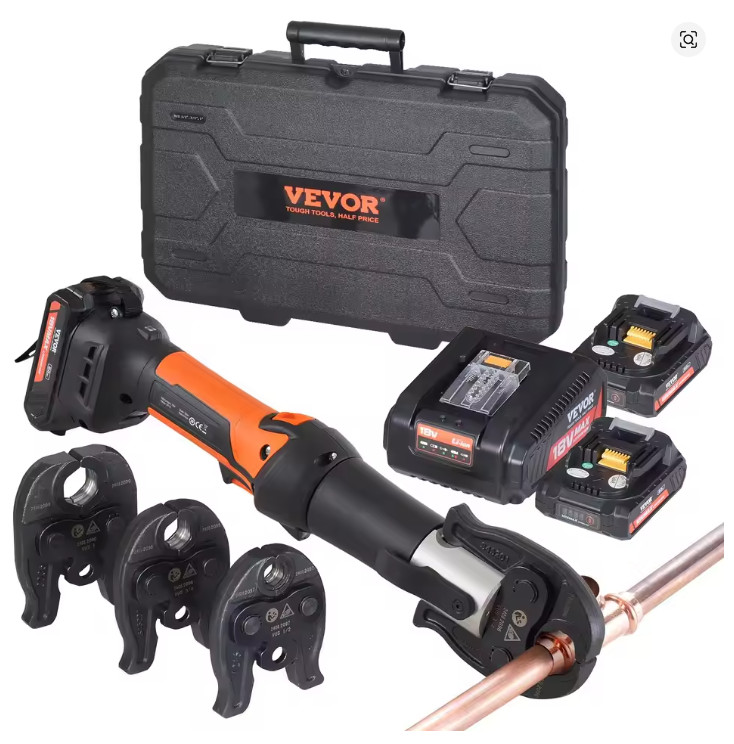 VEVOR Pro Press Tool Pipe Crimping Kit Press Tool Battery Kit 1/2" 3/4" 1" Jaw