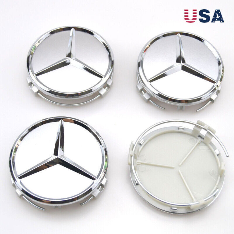 Set Of 4 75MM Wheel Center Rim Hub caps for Mercedes-Benz Silver Chrome Star