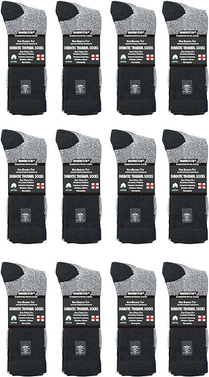 6-12 Pairs Thermal Diabetic Socks Thick Warm Winter Non-Binding Loose Crew Socks