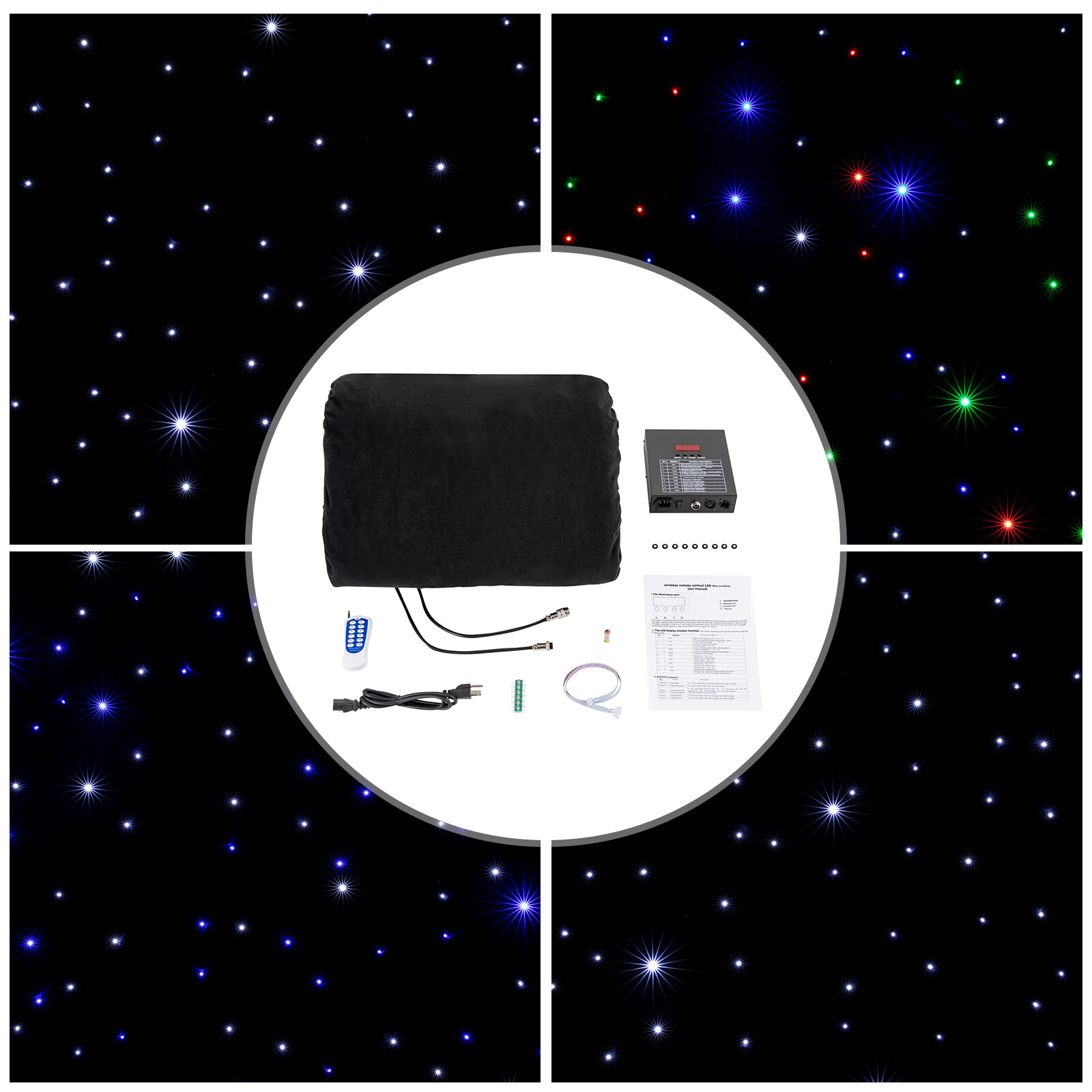 LED Stage Backdrop Blue & White Light Starry Sky Backdrop Star Curtain 13*x13ft