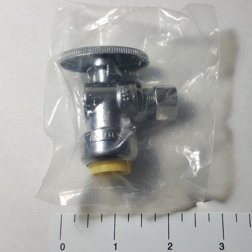 5) 1/2" PUSH FIT X 3/8" OD COMPRESSION SHARKBITE STYLE ANGLE VALVE WITH 1 CLIP
