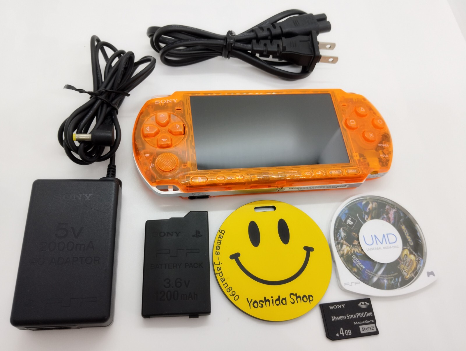 Sony PSP-3000 Playstation Portable Handheld Console Clear  Orange Shell Custom