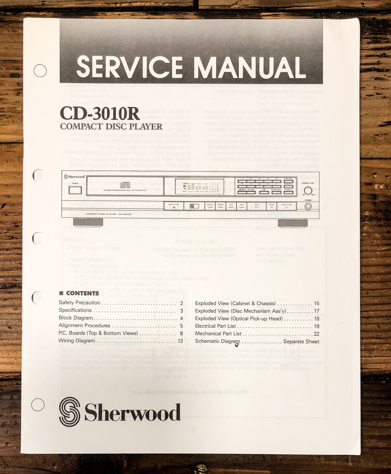 Sherwood CD-3010R CD Player Service Manual *Original*
