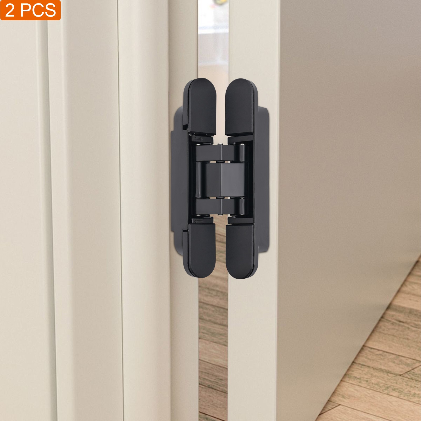 6 Inch Hidden Door Hinge 2 Pack 40kg Load Black 3 Hole Invisible Cabinet Hinge