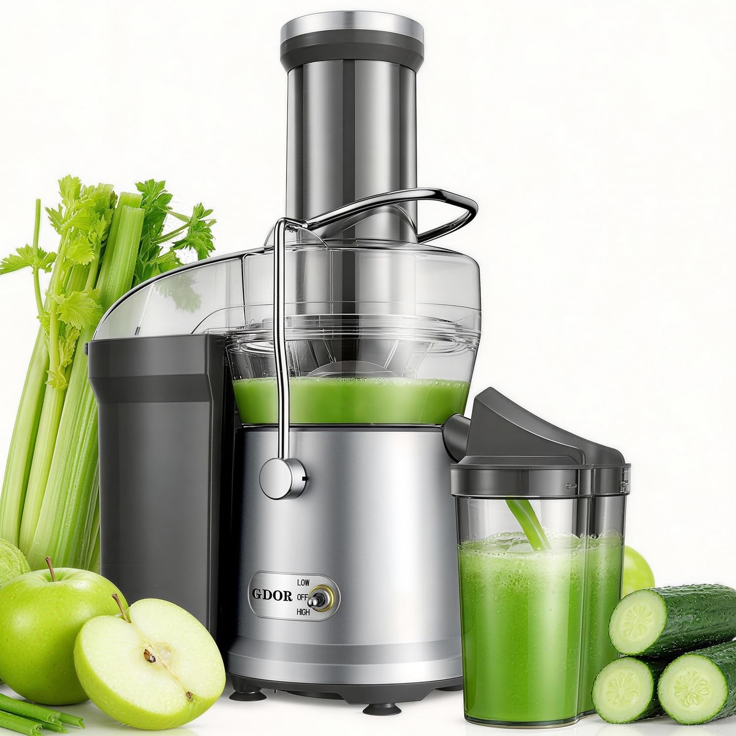 GDOR Powerful 1200W Juicer with Larger 3.2" Feed Chute, Titanium Enhanced Cut...