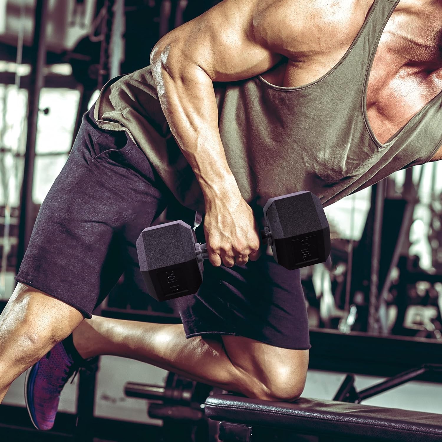 Compact Hex Dumbells Set, Rubber Coated Weights for Upper Body & Core Workouts