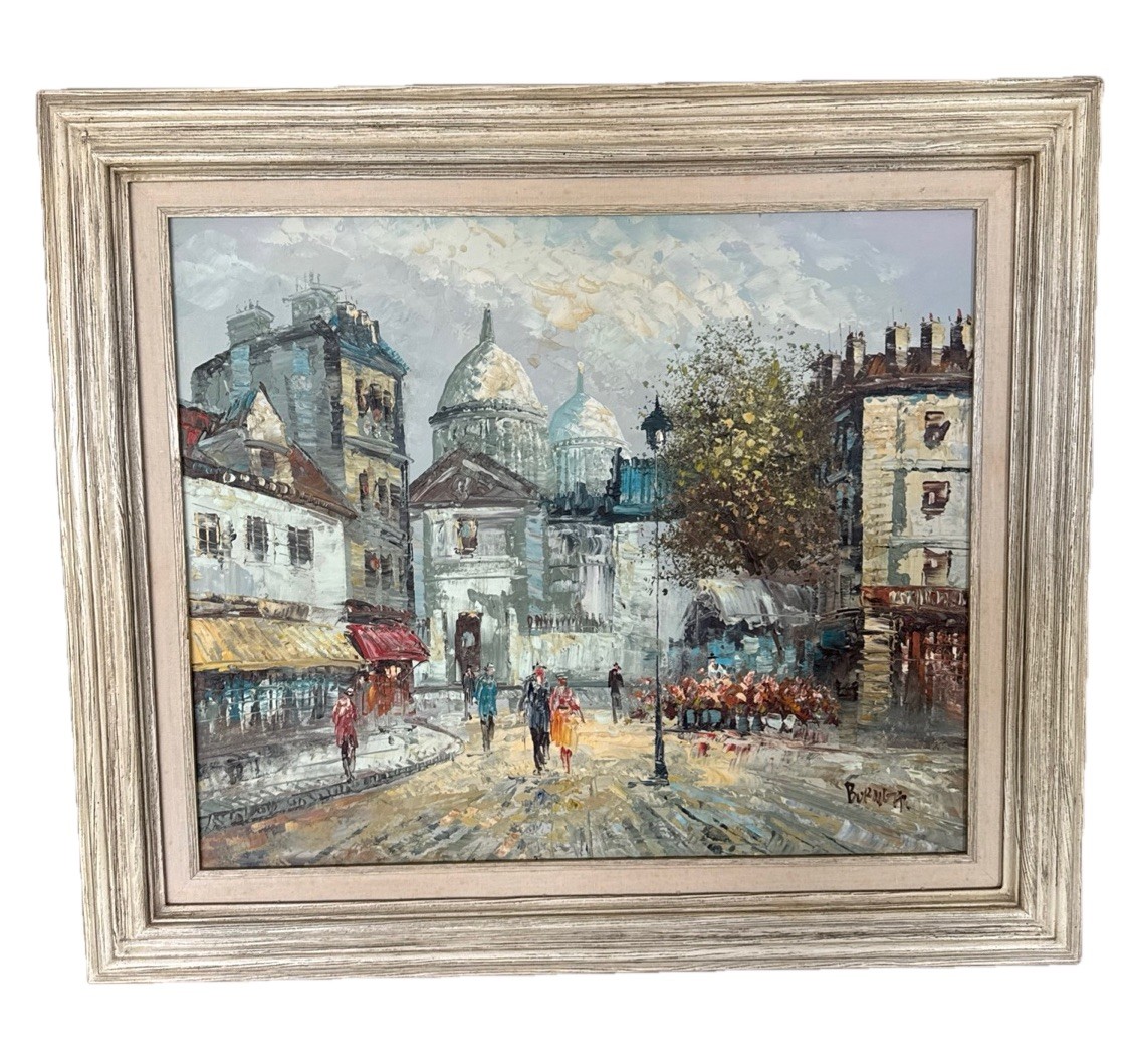 Caroline Burnett Oil Painting Bauhaus Style Signed Original Framed 32” x 27” VTG