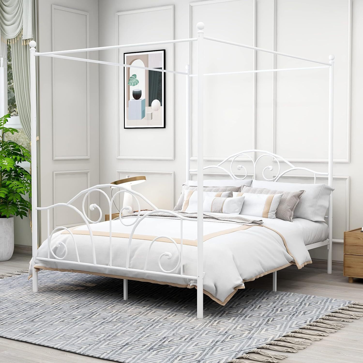 Industrial Metal Platform Canopy Bed Frame Full size with Easy Assembly