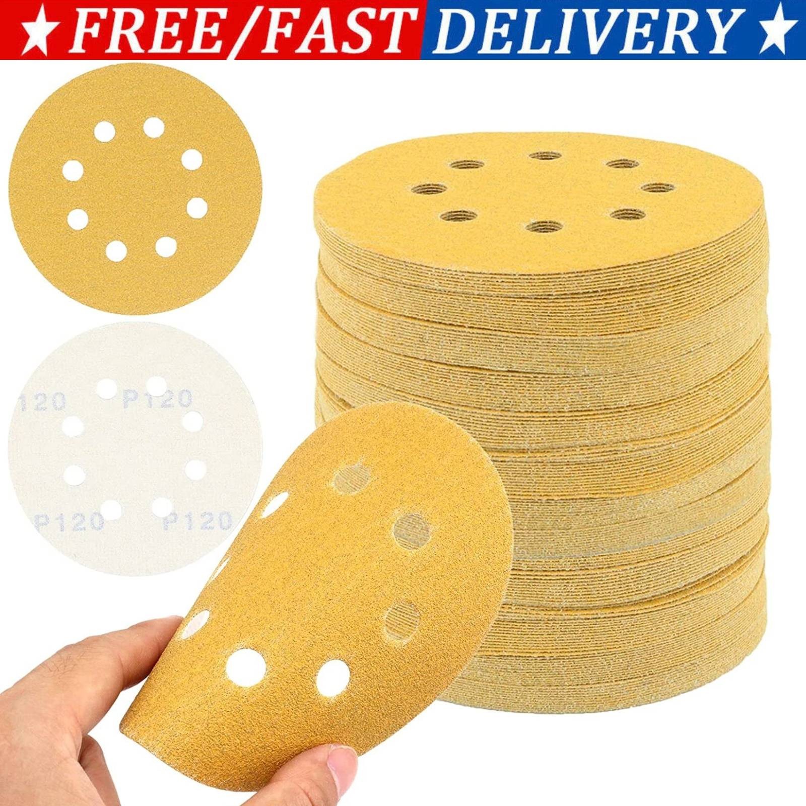 500-PACK 5 inch Sanding Discs 8-Hole Hook Loop Sander Orbital Sandpaper 120 Grit