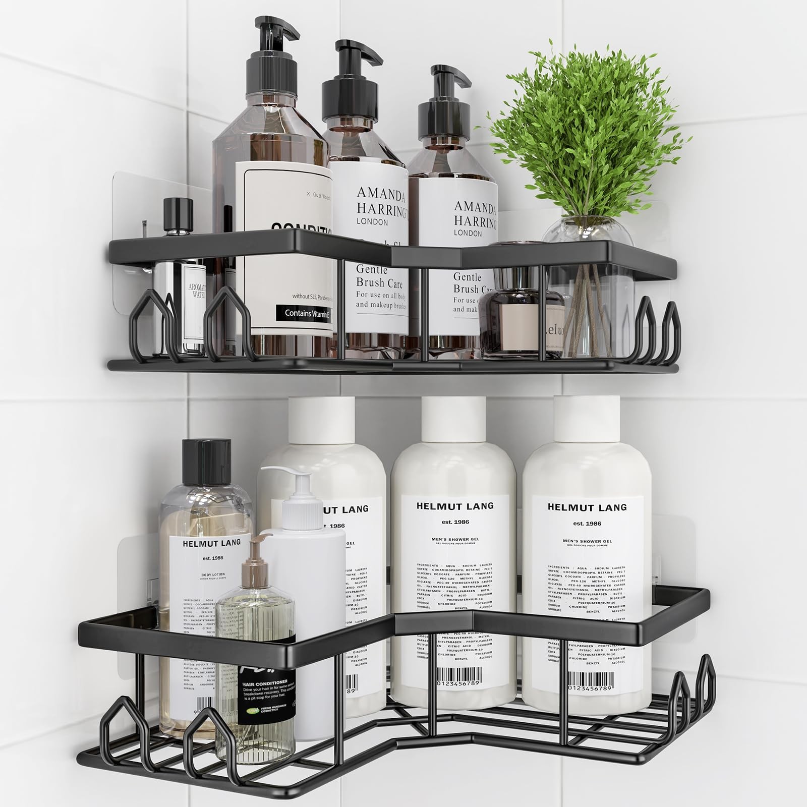 QHMCHLDZ Adhesive Shower Caddy, 2 Pack Corner Bath Organizer, 2 Pack, Black
