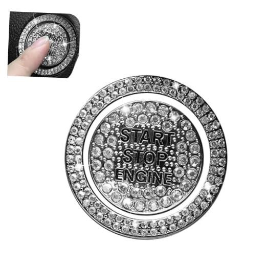 Bling Car Engine Start Stop Button Ring, Sparkling Crystal Engine 2 PCS White