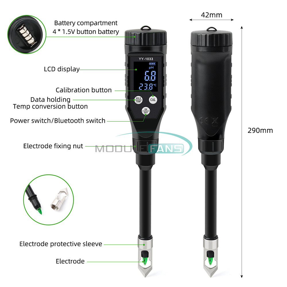 Smart Soil PH Meter 0.0~14.0pH Bluetooth Soil Data Logger Temp Acidity Analyzer