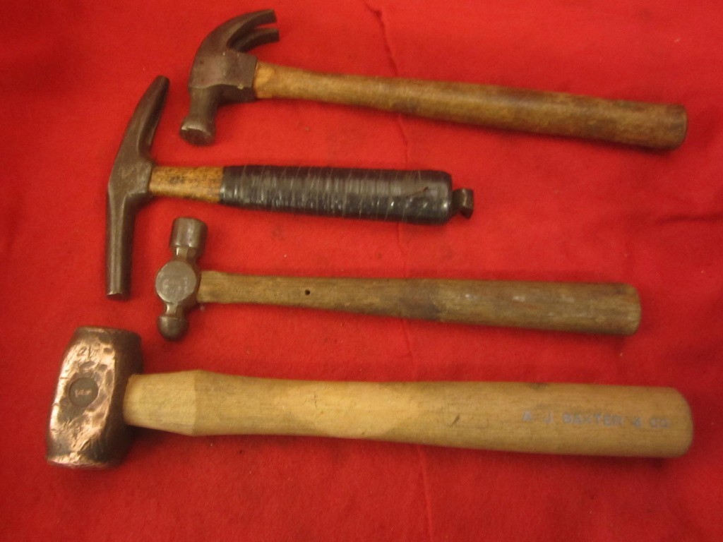 Vintage (4) pc. small hammer lot Claw, Ball peen tack & Copper heads