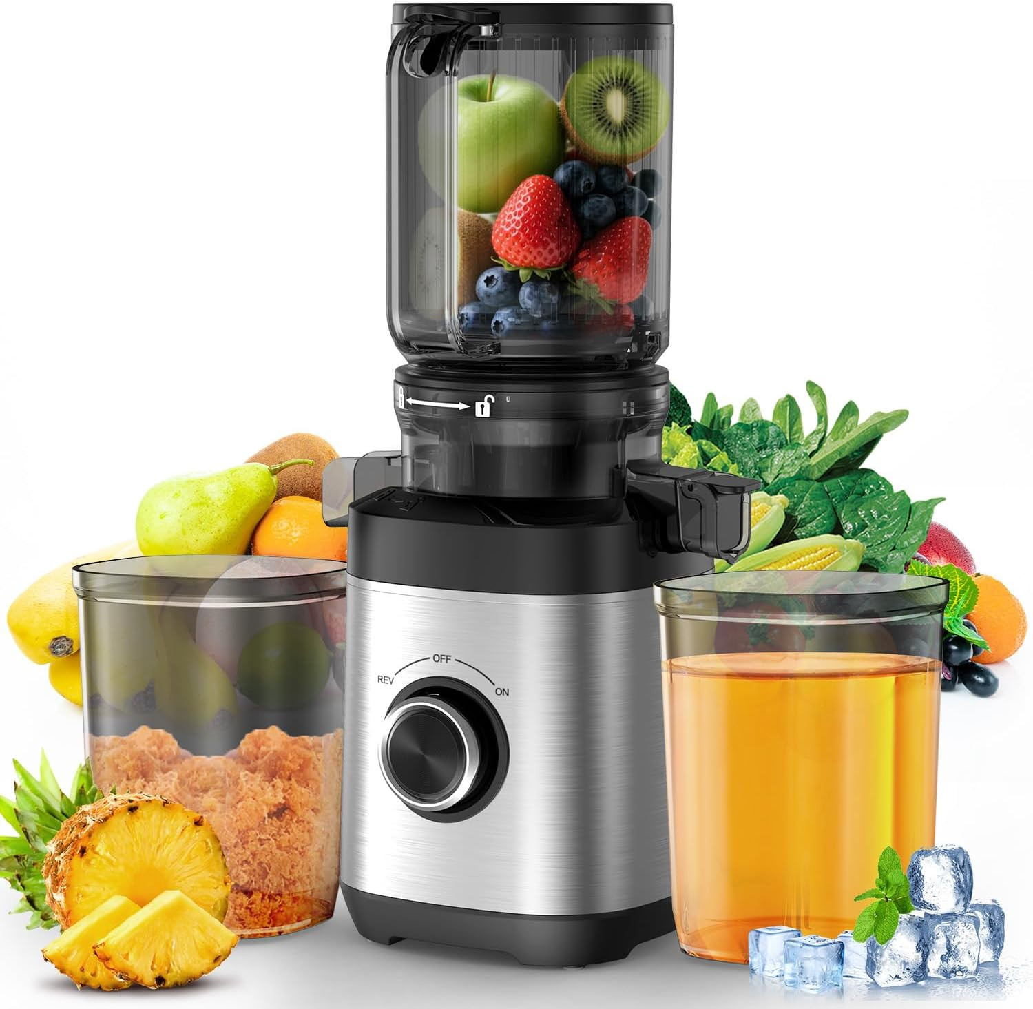 Juicer Machines, Cold Press Juicer Fit Whole Fruits and Vegetables, Slow Mastica