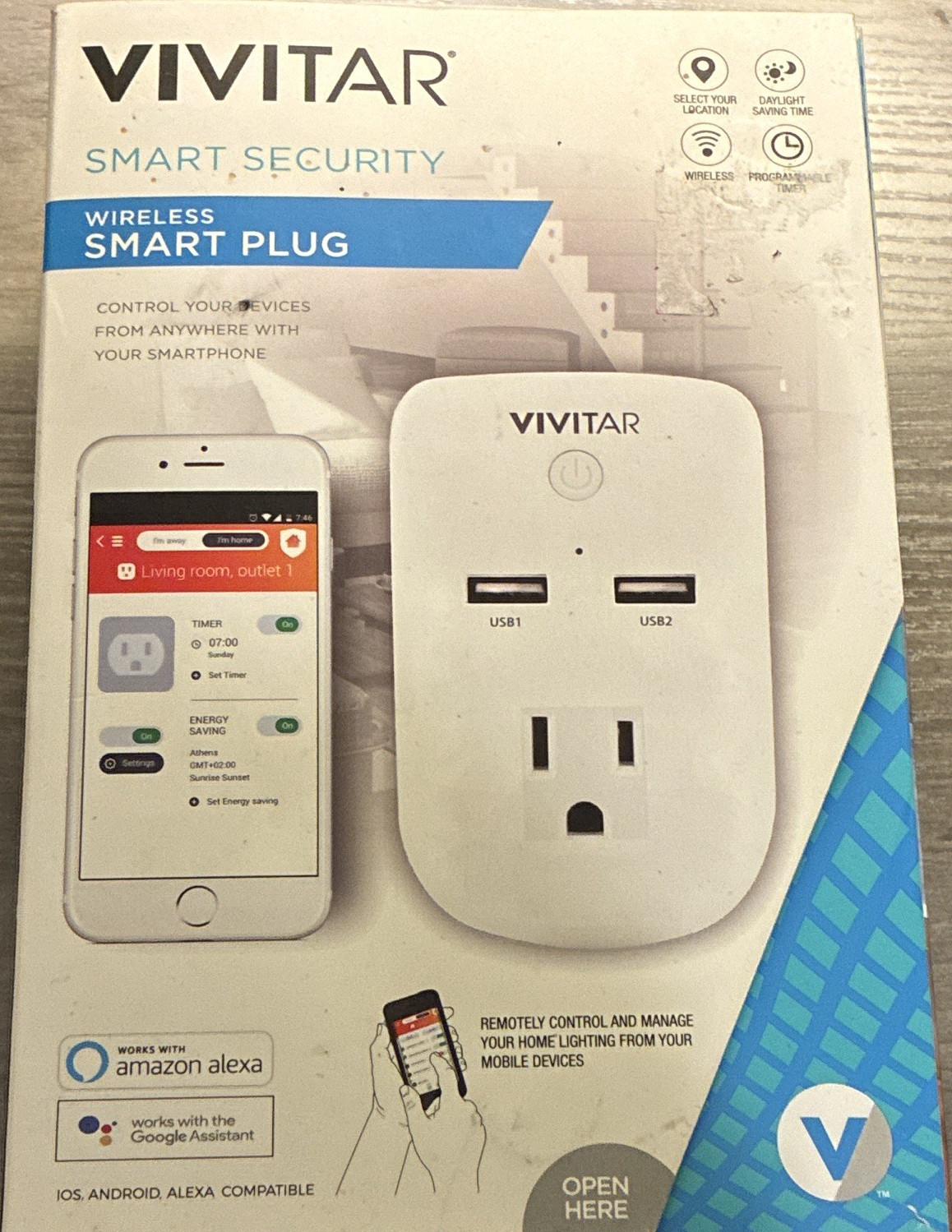 Vivitar Wi‑Fi Smart Plug, 1 Outlet, 2 USB Ports, Works w/ Alexa & Google