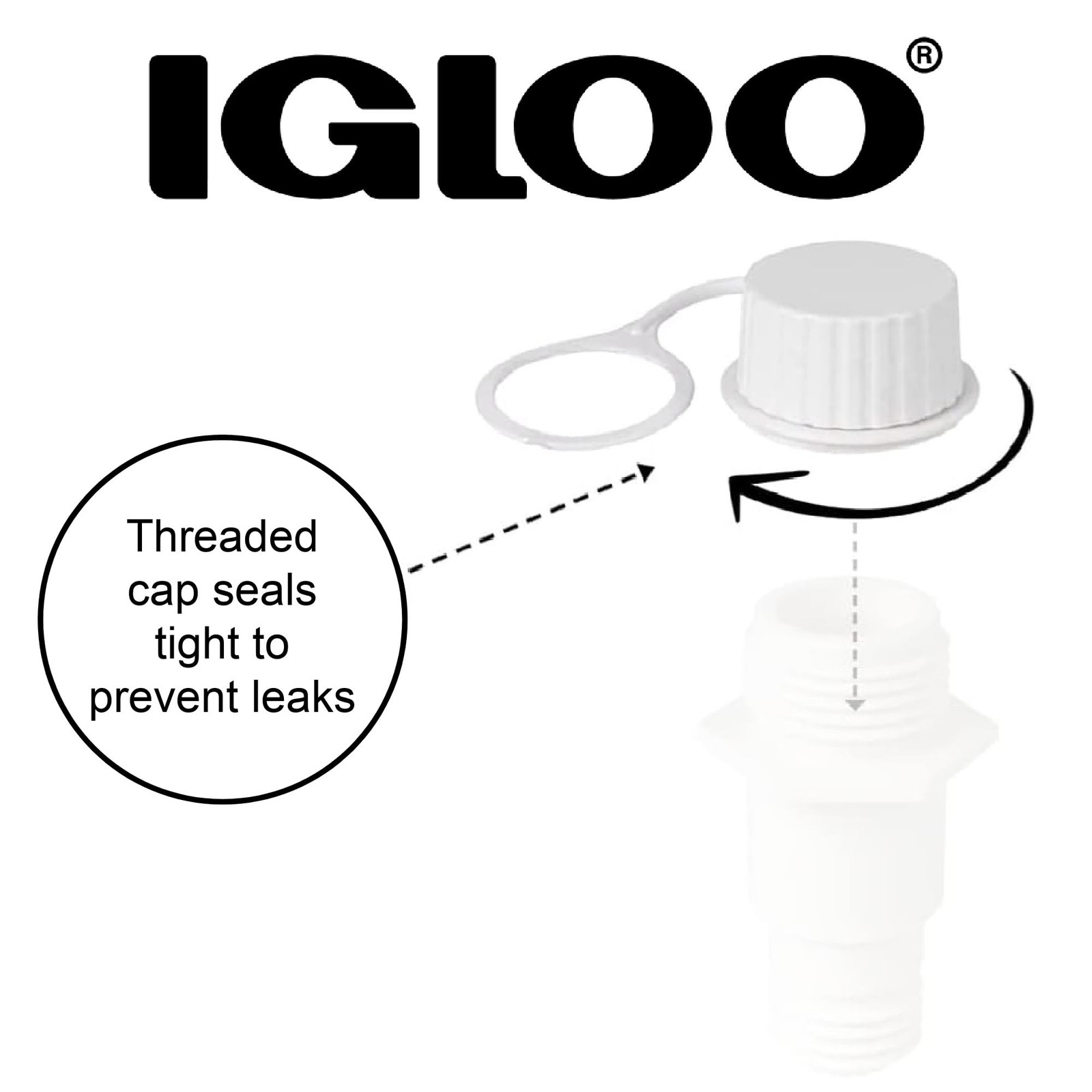 Cooler Threaded Drain Plug Caps with Plastic Tether 20049 White Small