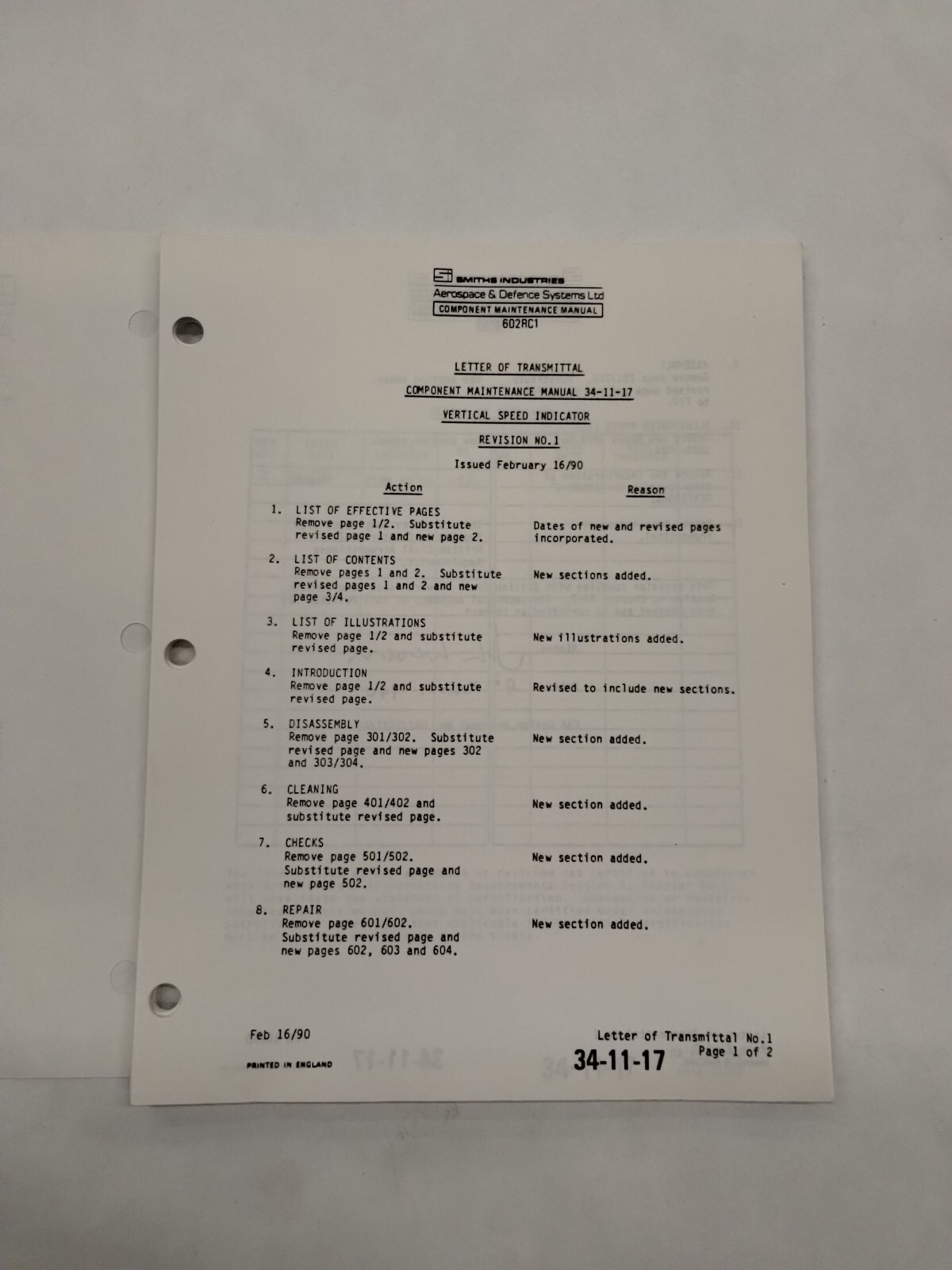 Smiths Industries Vertical Speed Indicator Component Maintenance Illust. Parts