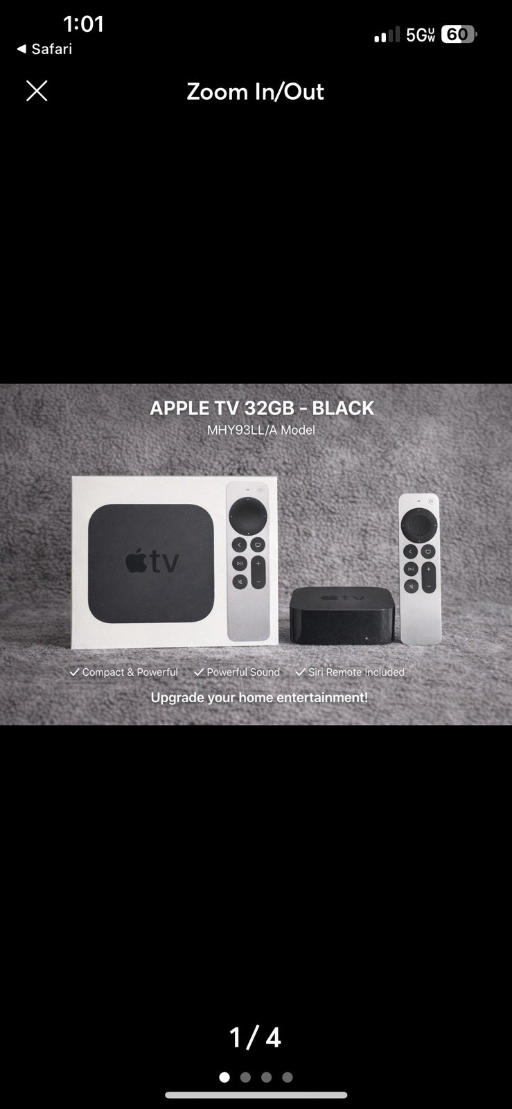Apple TV HD 32GB Black Media Streamer 1080p Siri Remote Wi-Fi HDMI MHY93LL/A