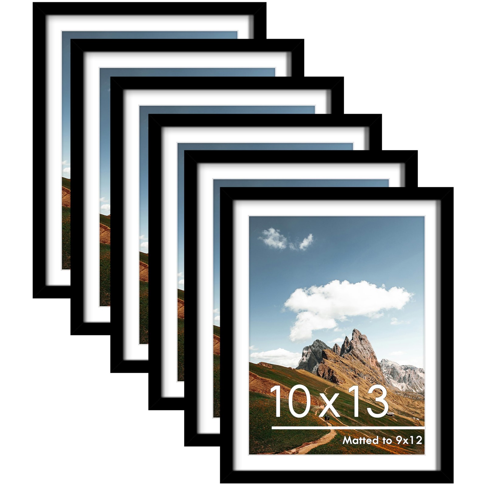 PEALSN 10x13 Picture Frames Set of 6, Display Pictures 9x12 with 10x13, Black
