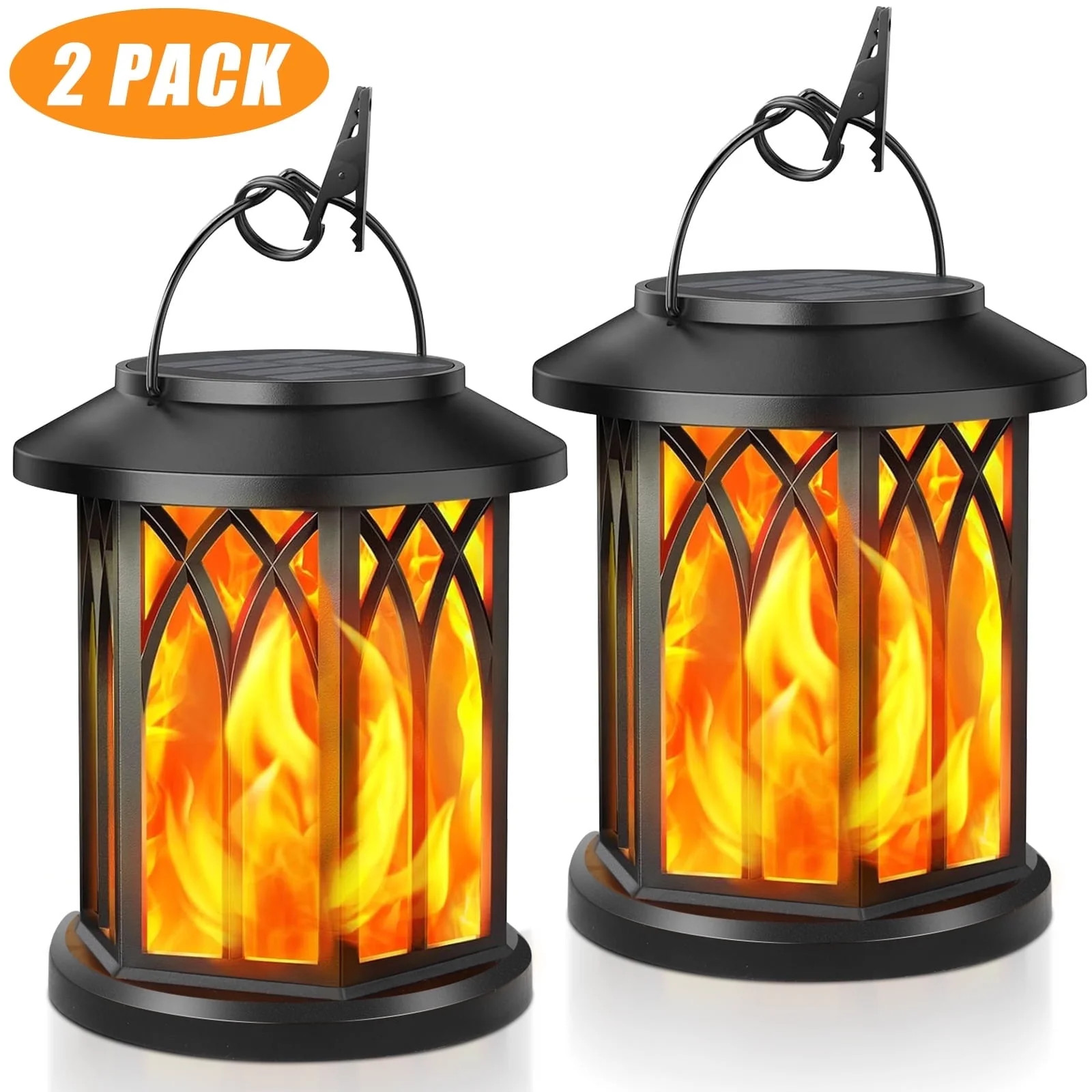 2 Pack Solar Lantern Outdoor Lights, Upgraded Flickering Flame Solar Lanterns...