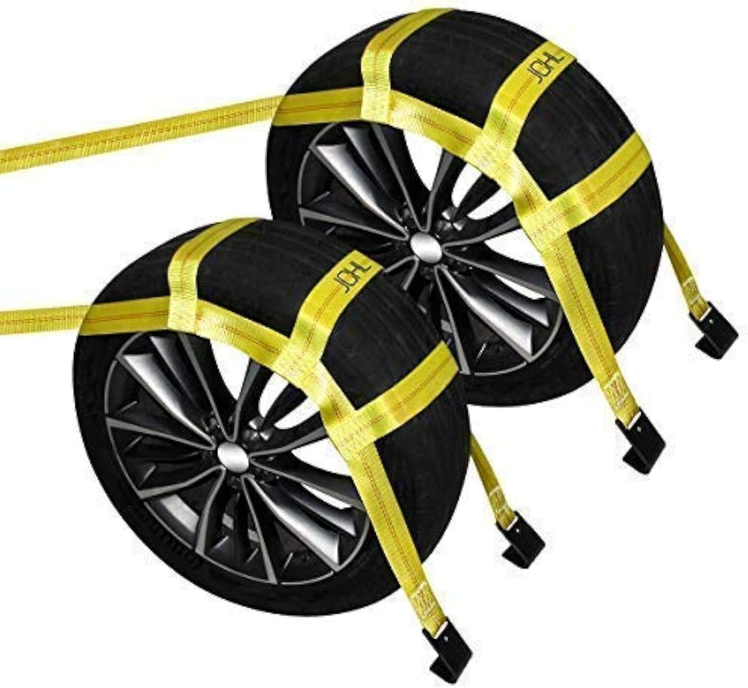 JCHL Tow Dolly Basket Straps with Flat Hooks 2 Pack Yellow Car Wheel Straps