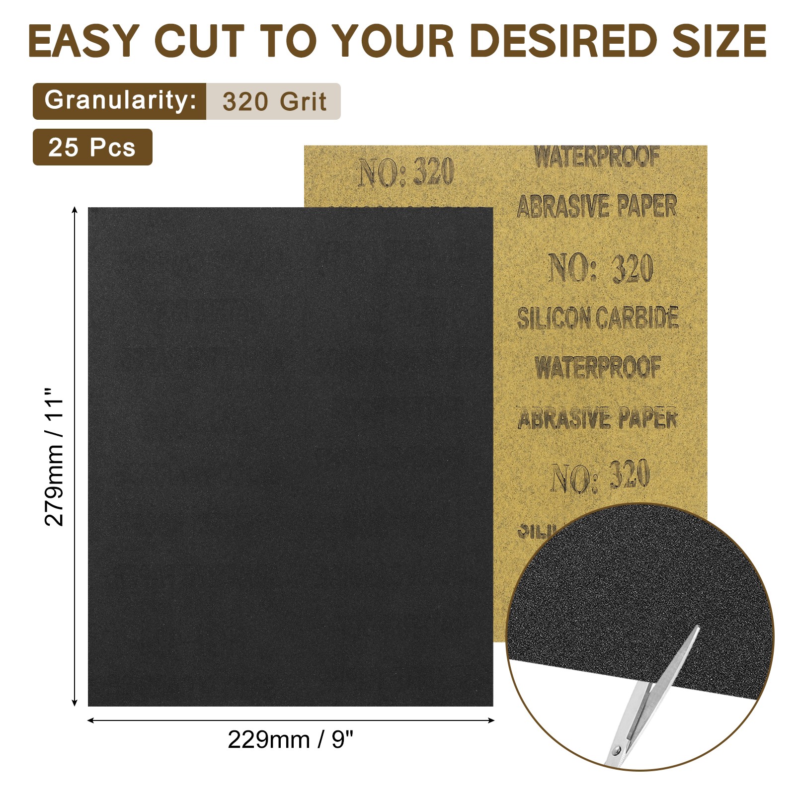 25 Pack 9" x 11" Sandpaper, 320 Grit Sand Paper for Wood Furniture