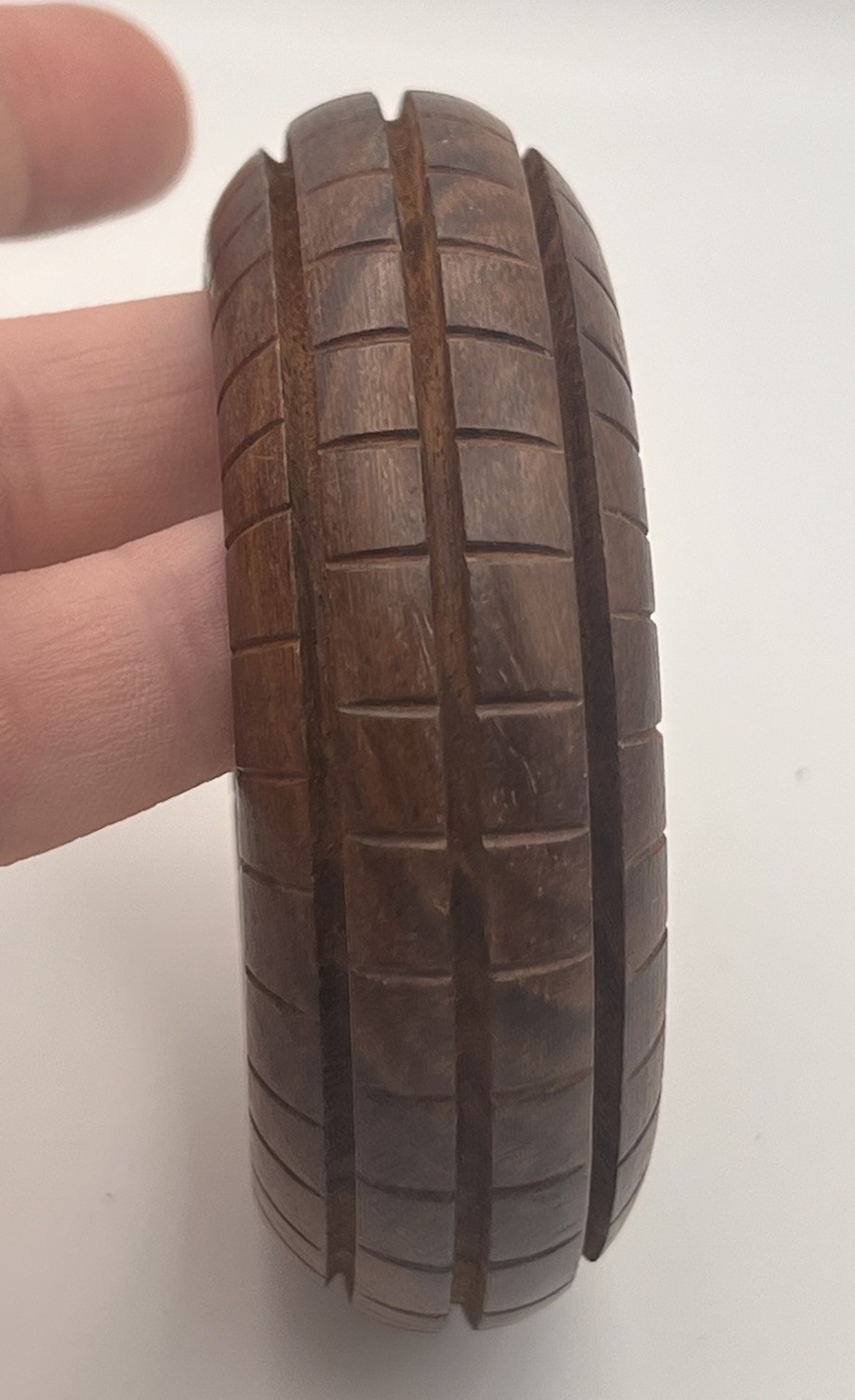 Boho Wooden Bangle Bracelet Grid Pattern Carved Lines