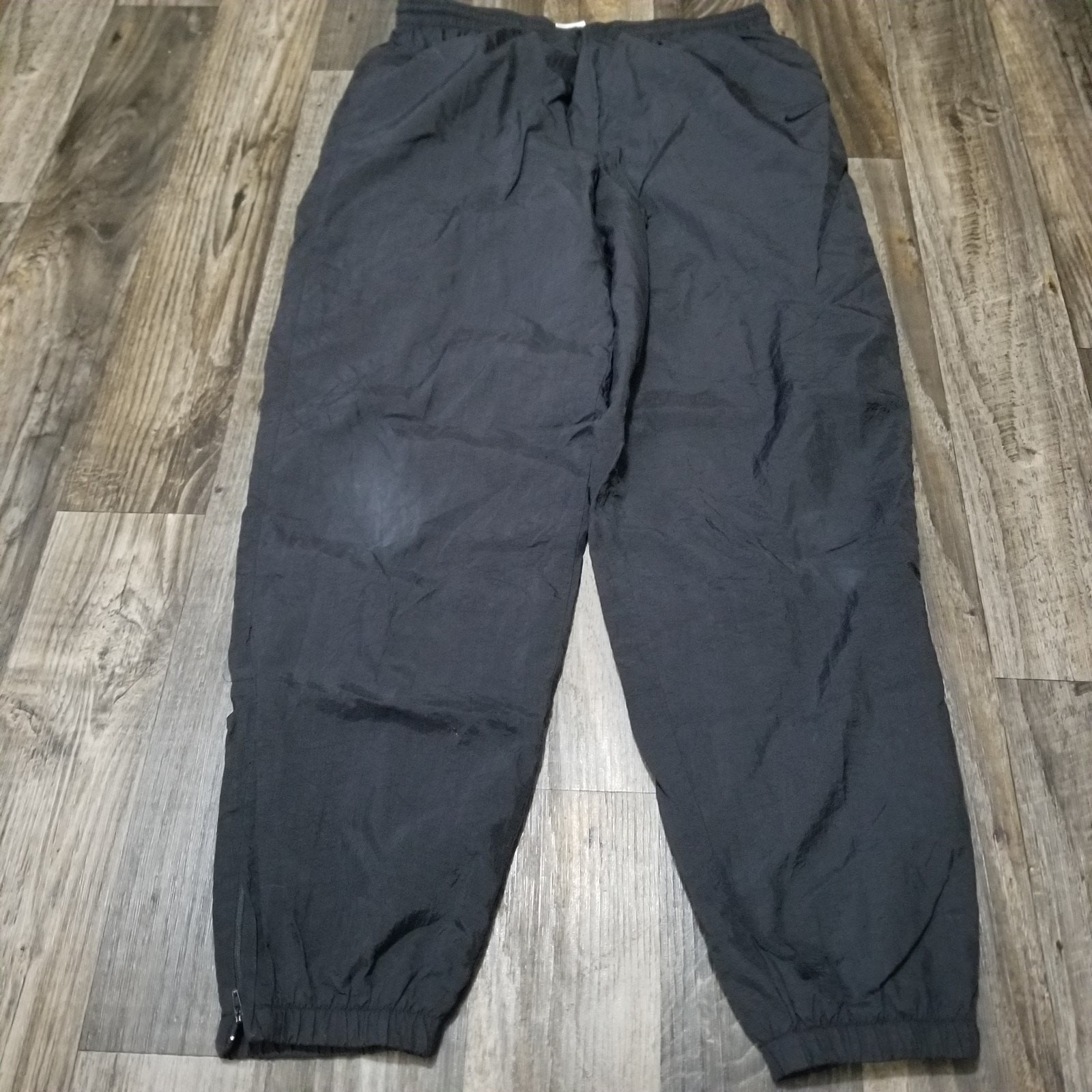 Vintage Y2k Nike Track Pants Windbreaker Lined Zip Ankles All Black Size Large
