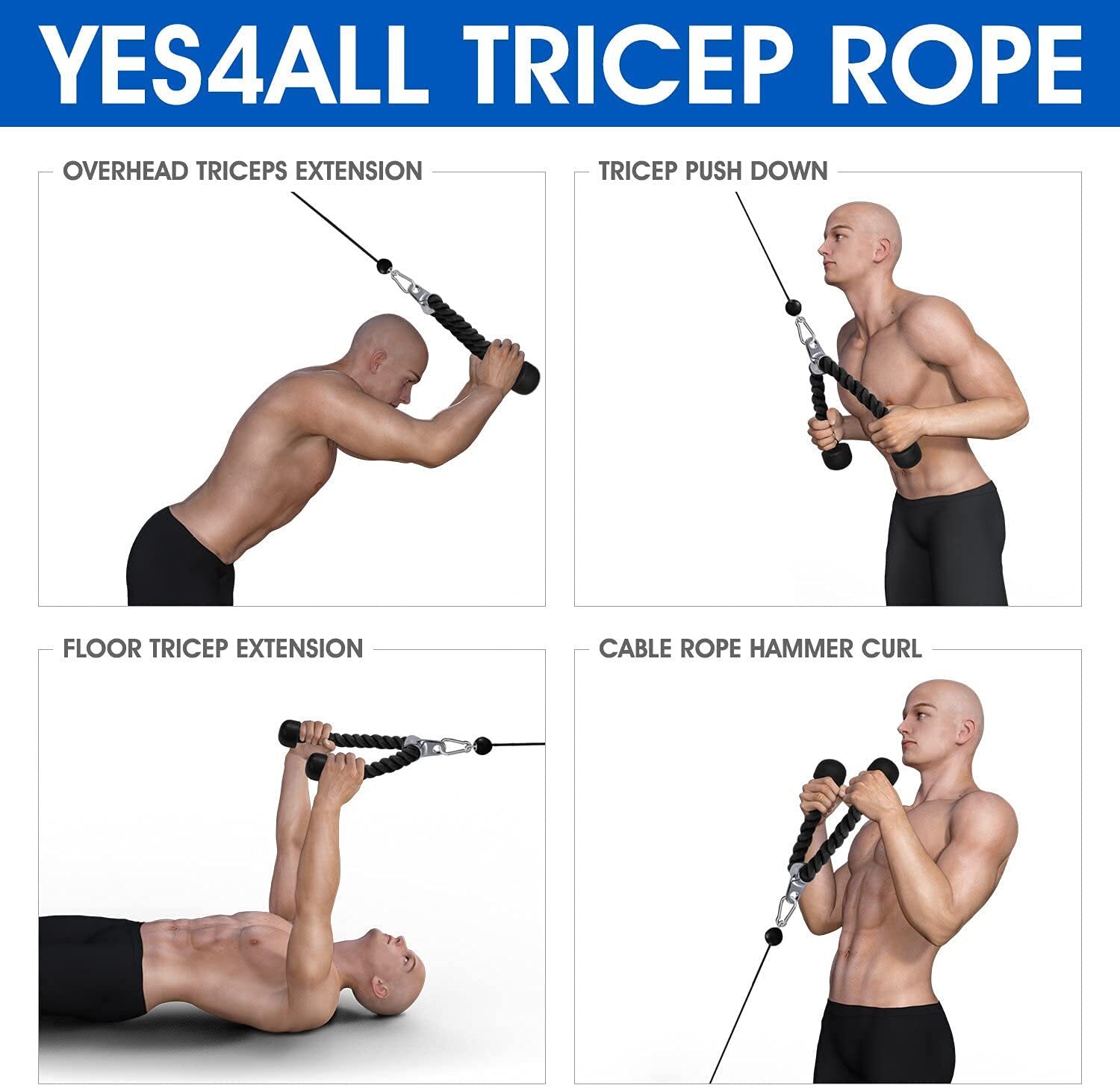Tricep Cable Attachment Exercise Machine Pulley System Gym Pull Down Rope