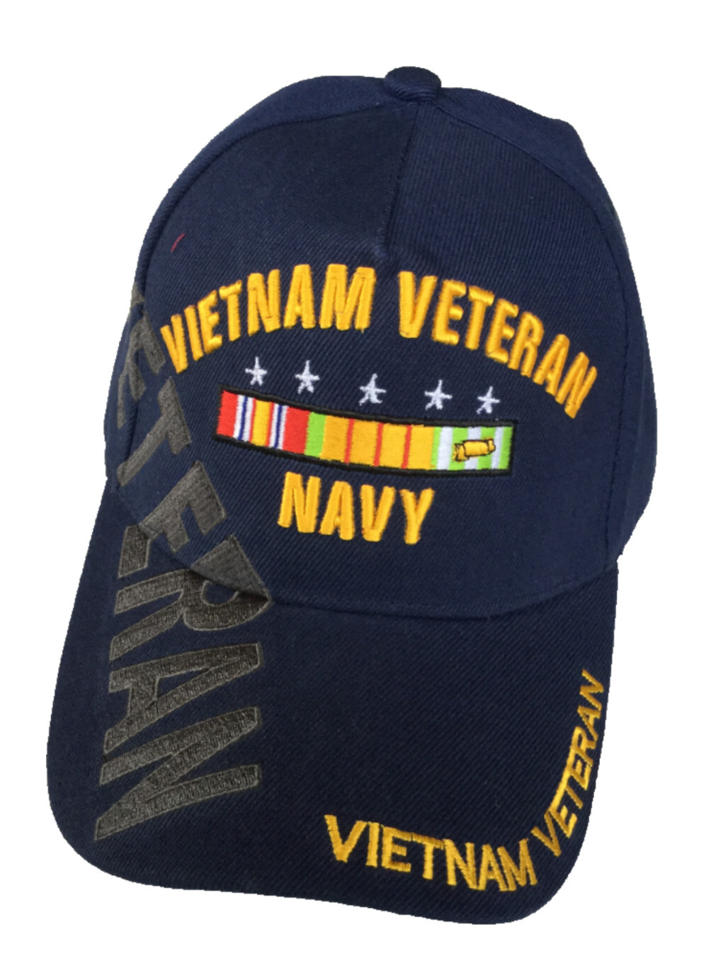U.S. Navy Vietnam Veteran, 5 stars, Vietnam Ribbons, Veteran on side, black