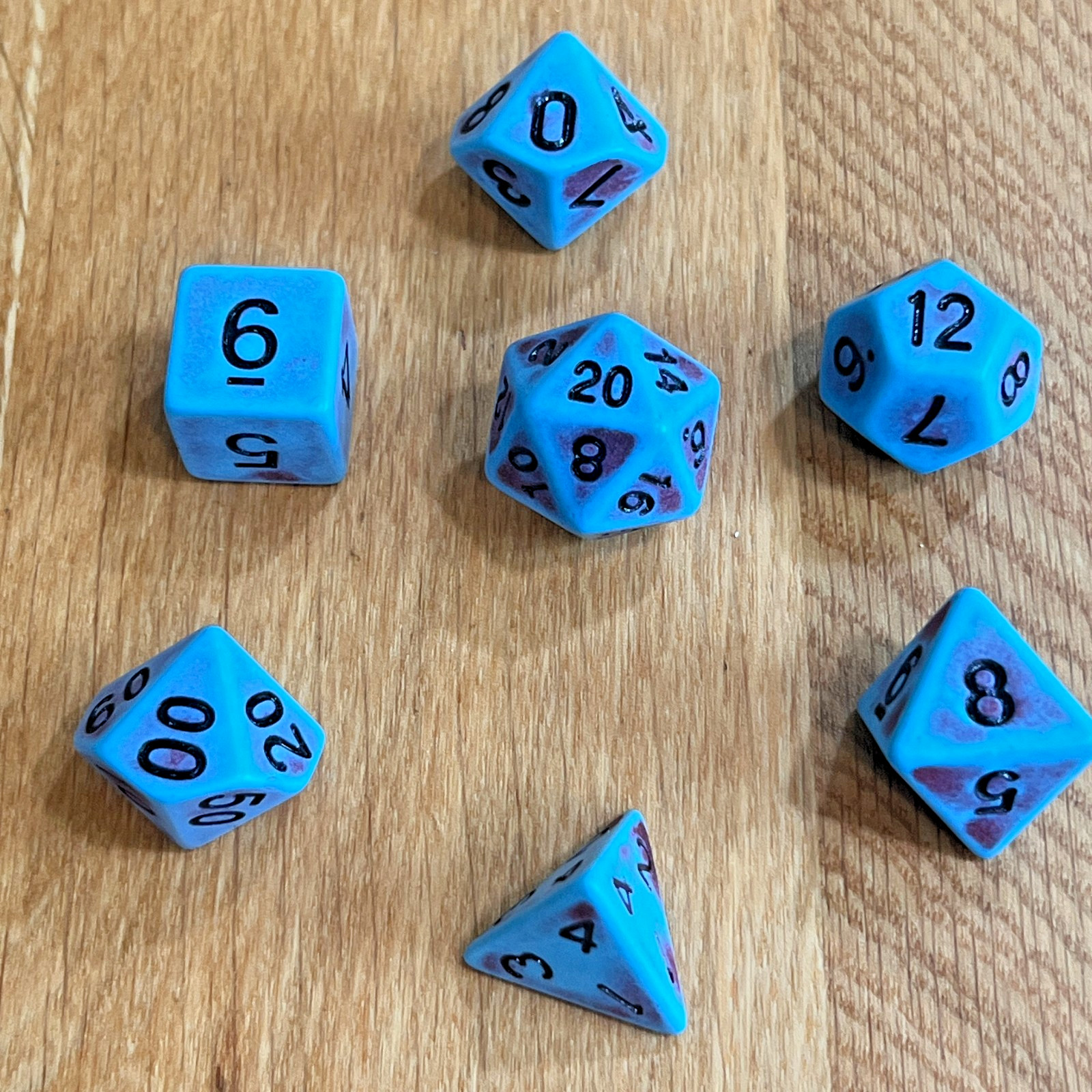 Chessex Dice Set: 7 powder blue smudge polyhedral die Dungeons Dragons RPG D&D