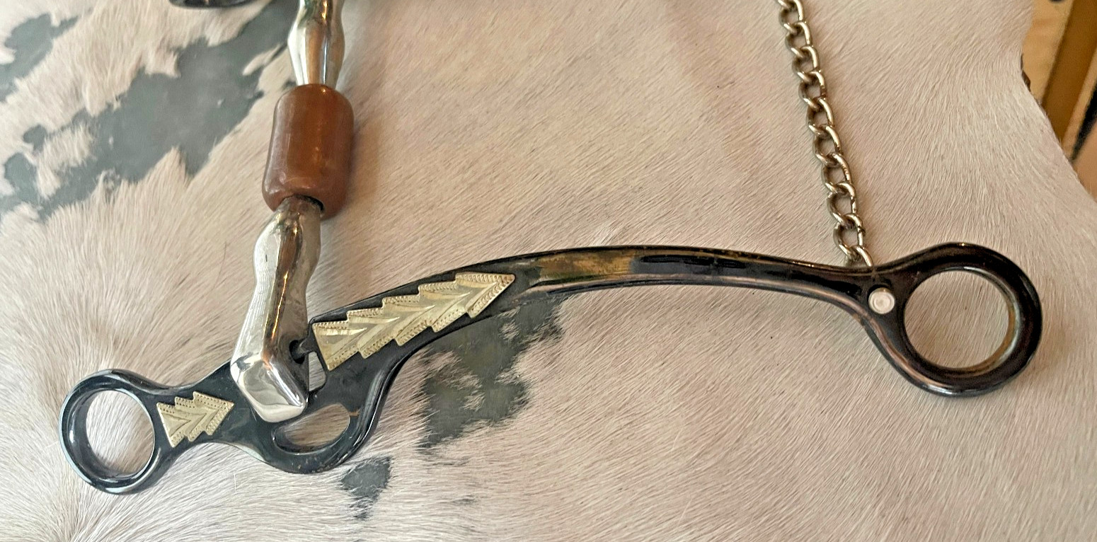 Long Shank Snaffle Bit Five and a half in Mouth Copper Roller chain Black Silver