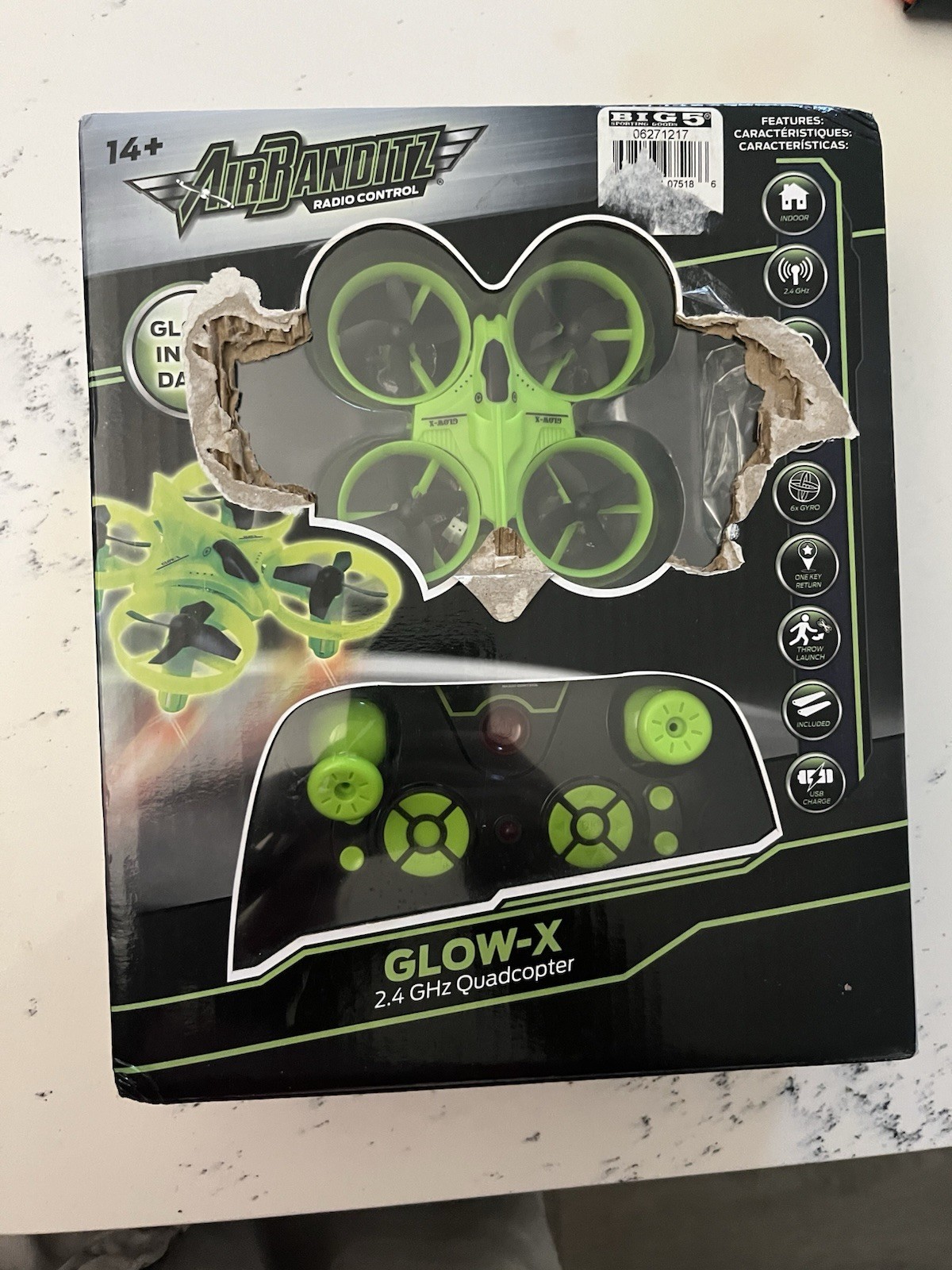 NEW Sealed Air Banditz Glow-X 2.4GHz RC Drone Quadcopter Damaged Box