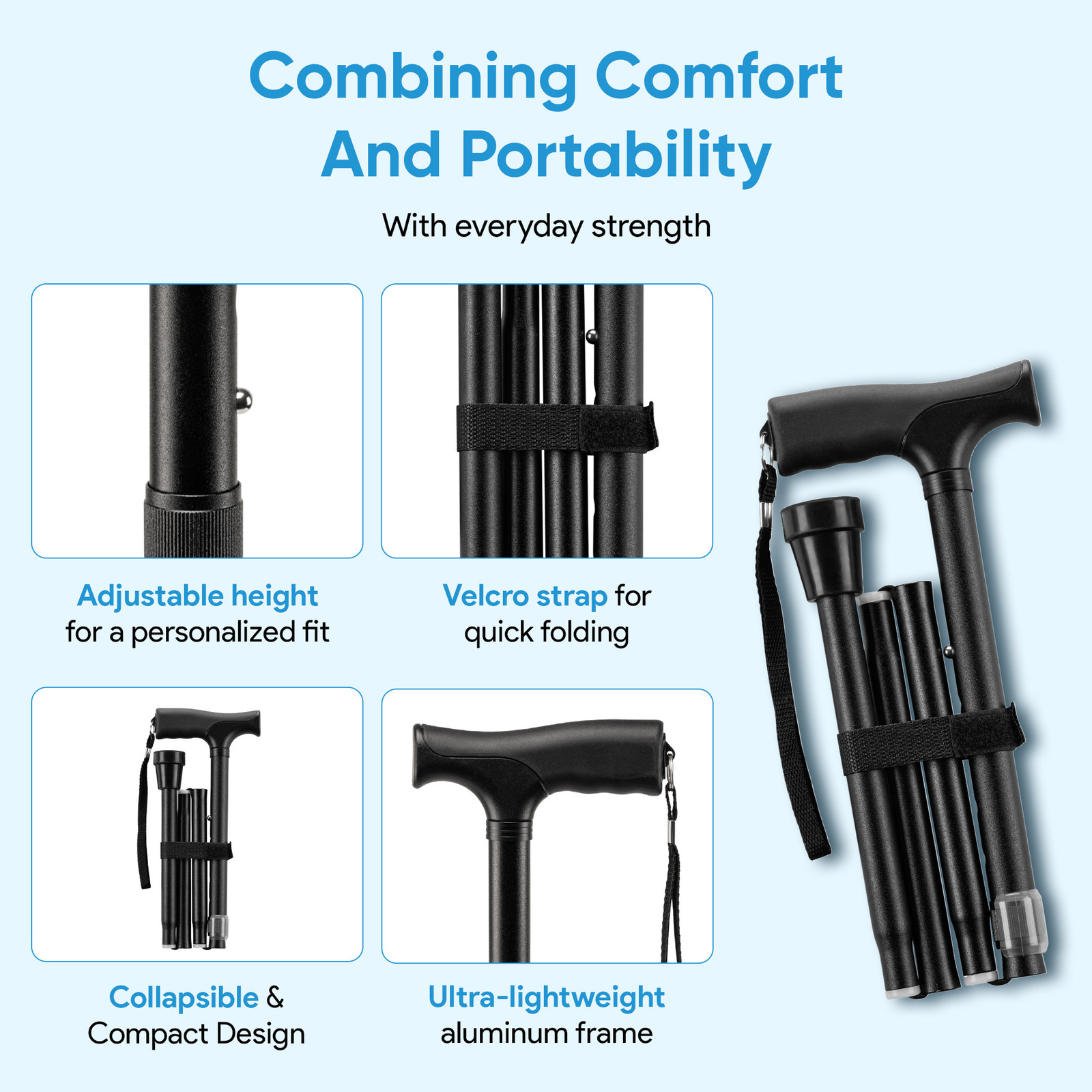 Mars Wellness Folding Cane - Adjustable Walking Cane for Women & Men