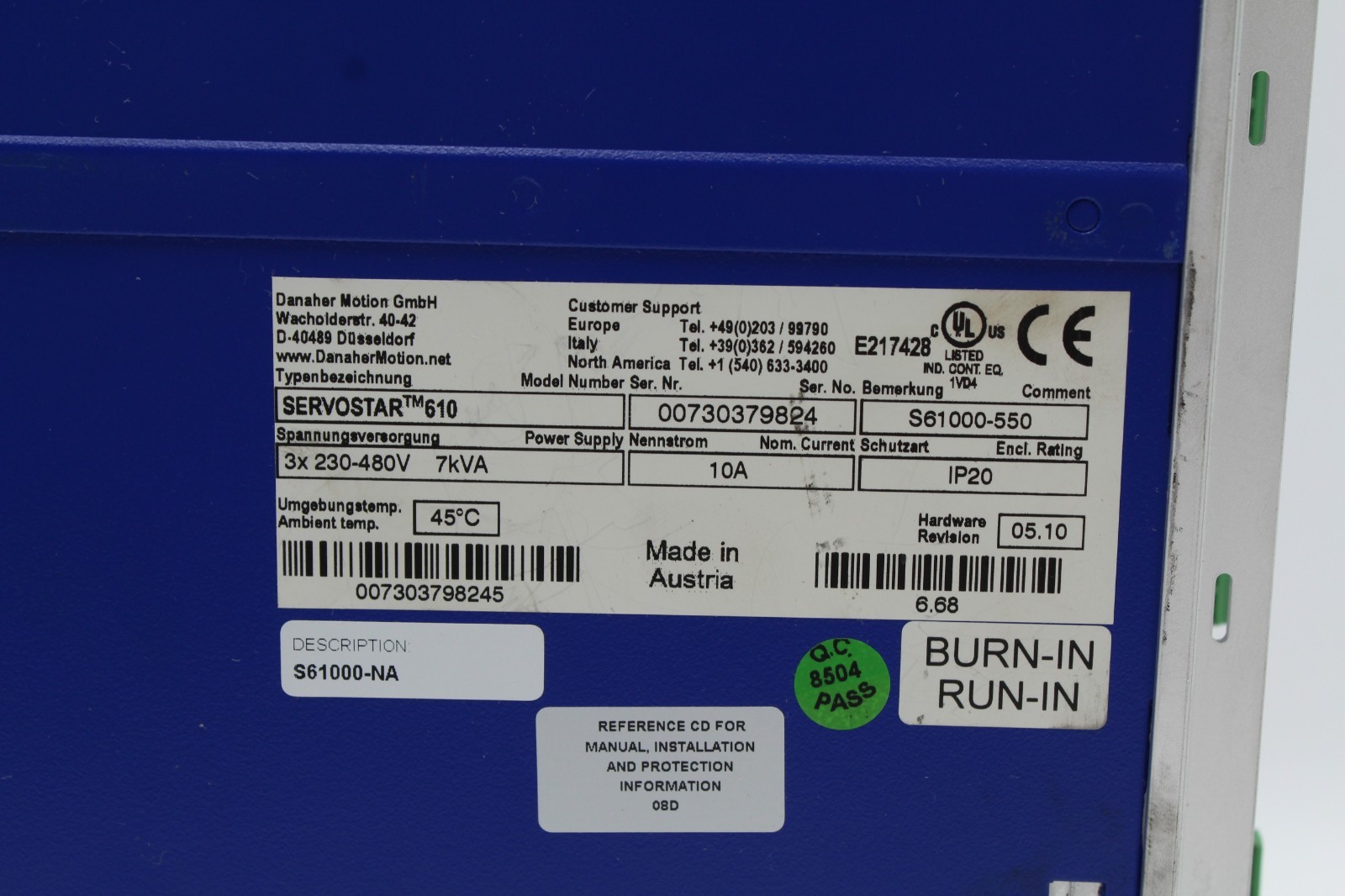 Kollmorgen SERVOSTAR 610 / S61000-550 1-Axis Digital AC Servo Amplifier Module